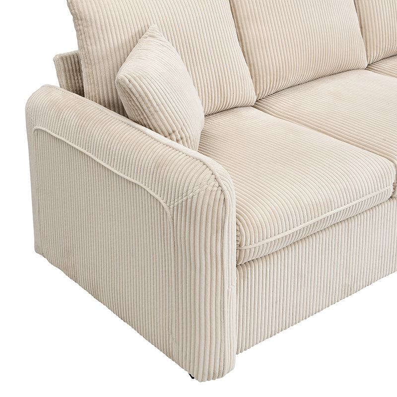 Logidon hoekbank U-vorm beige corduroy stof met opbergvak en slaapfunctie