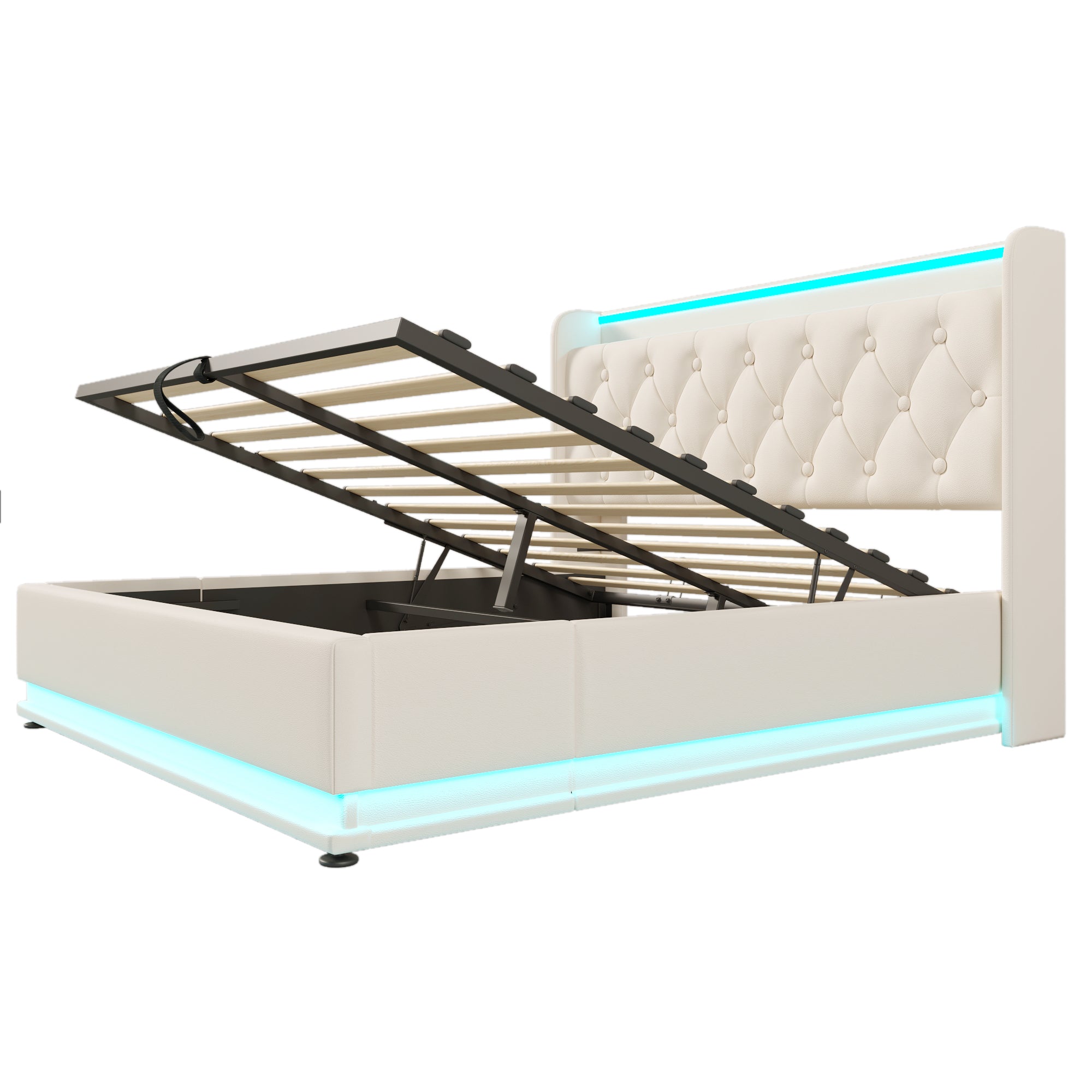 Logidon gestoffeerd bed tweepersoonsbed 140x200 cm wit PU 360 Surround LED