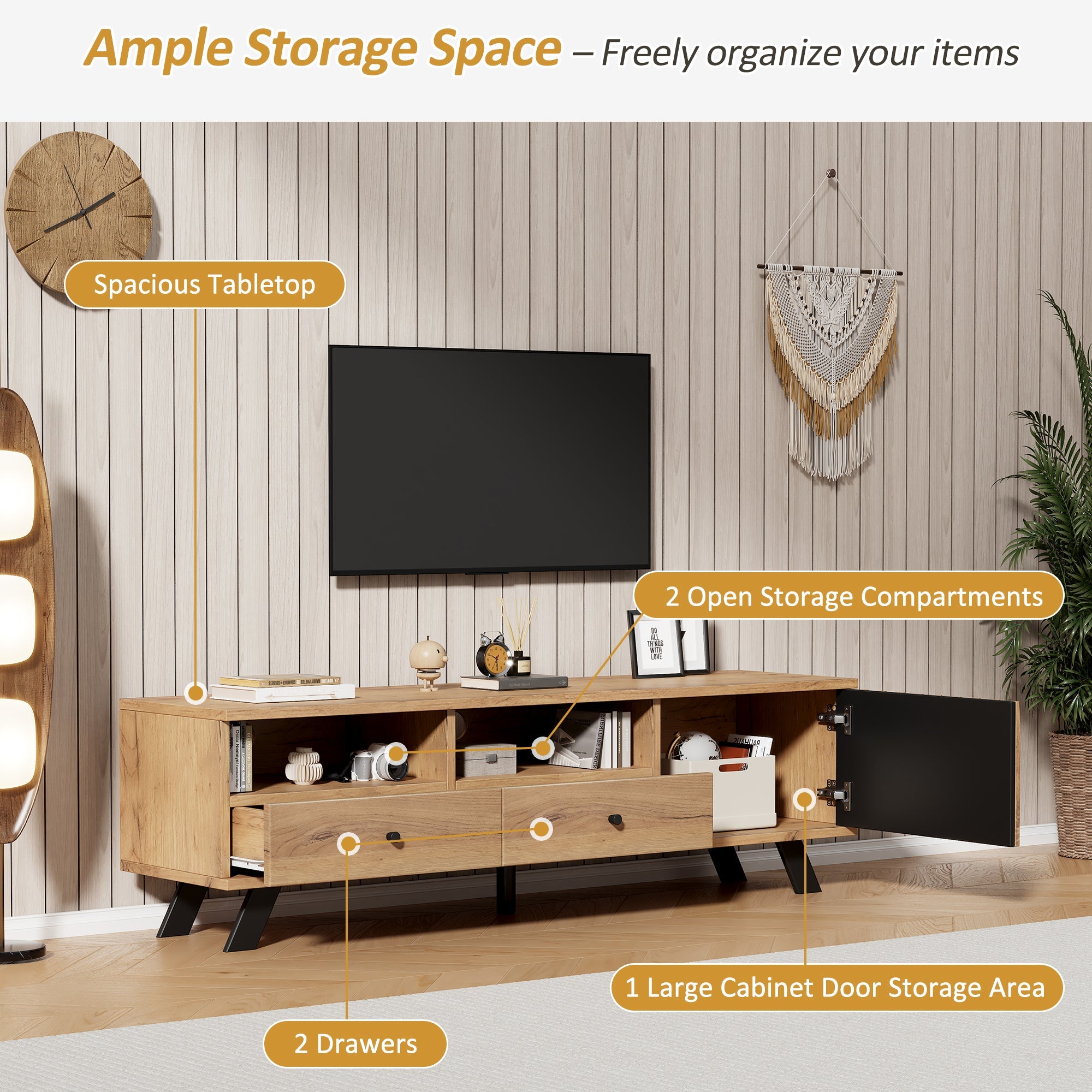 Logidon TV-meubel 150 x 38 x 44 cm natuurlijke houtlook 2 lades
