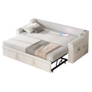 Logidon slaapbank gestoffeerd bed 90/180x190 beige fluweel Bluetooth