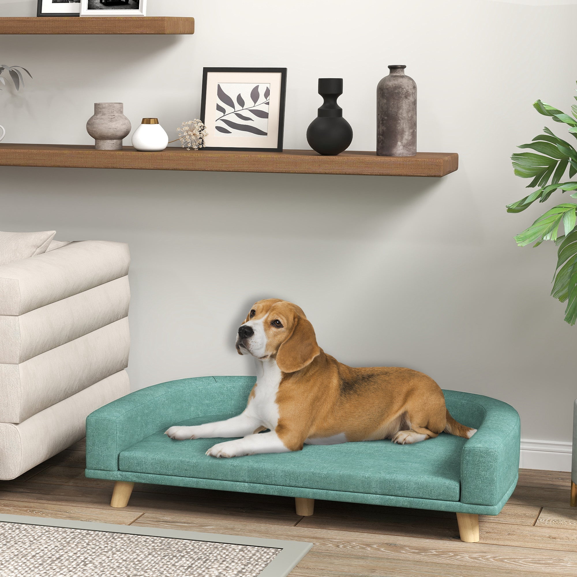 Logidon hondensofa groen 98x67x25 cm houten poten comfort