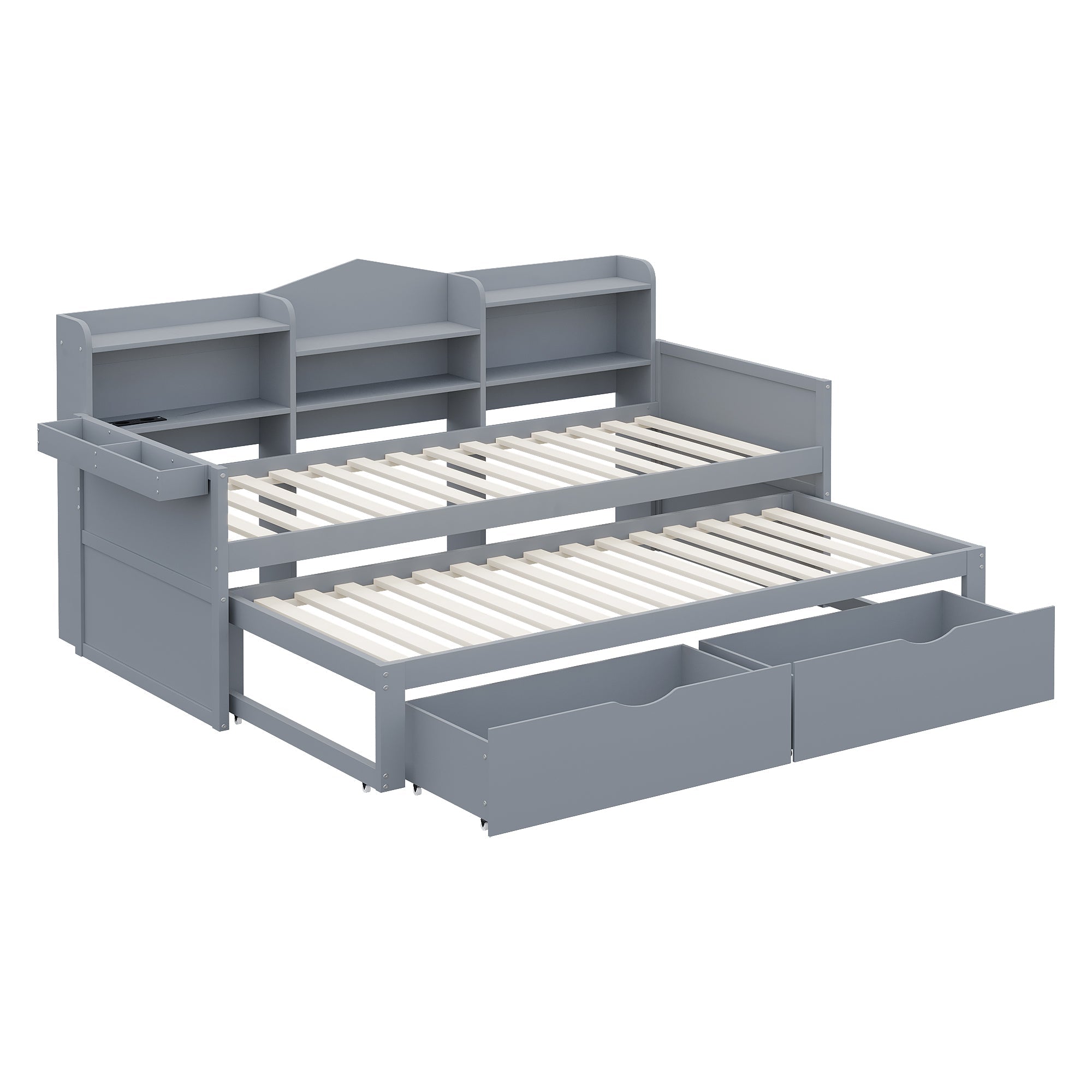 Logidon slaapbank 90x200 grijs met uitschuifbaar bed 90x190 USB