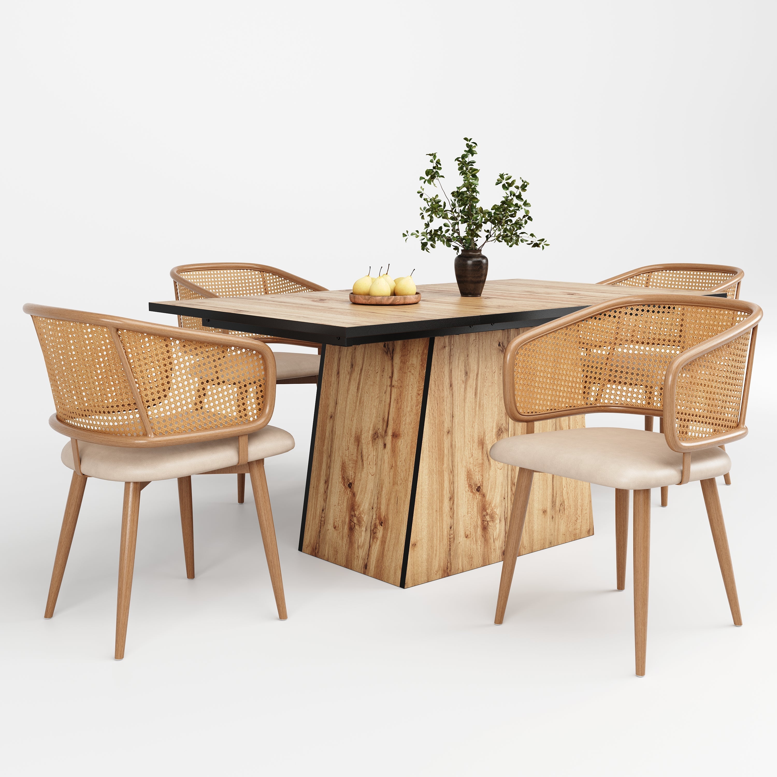 Logidon Set of 4 Dining Chairs Rattan Back PU Leather Beige Brown