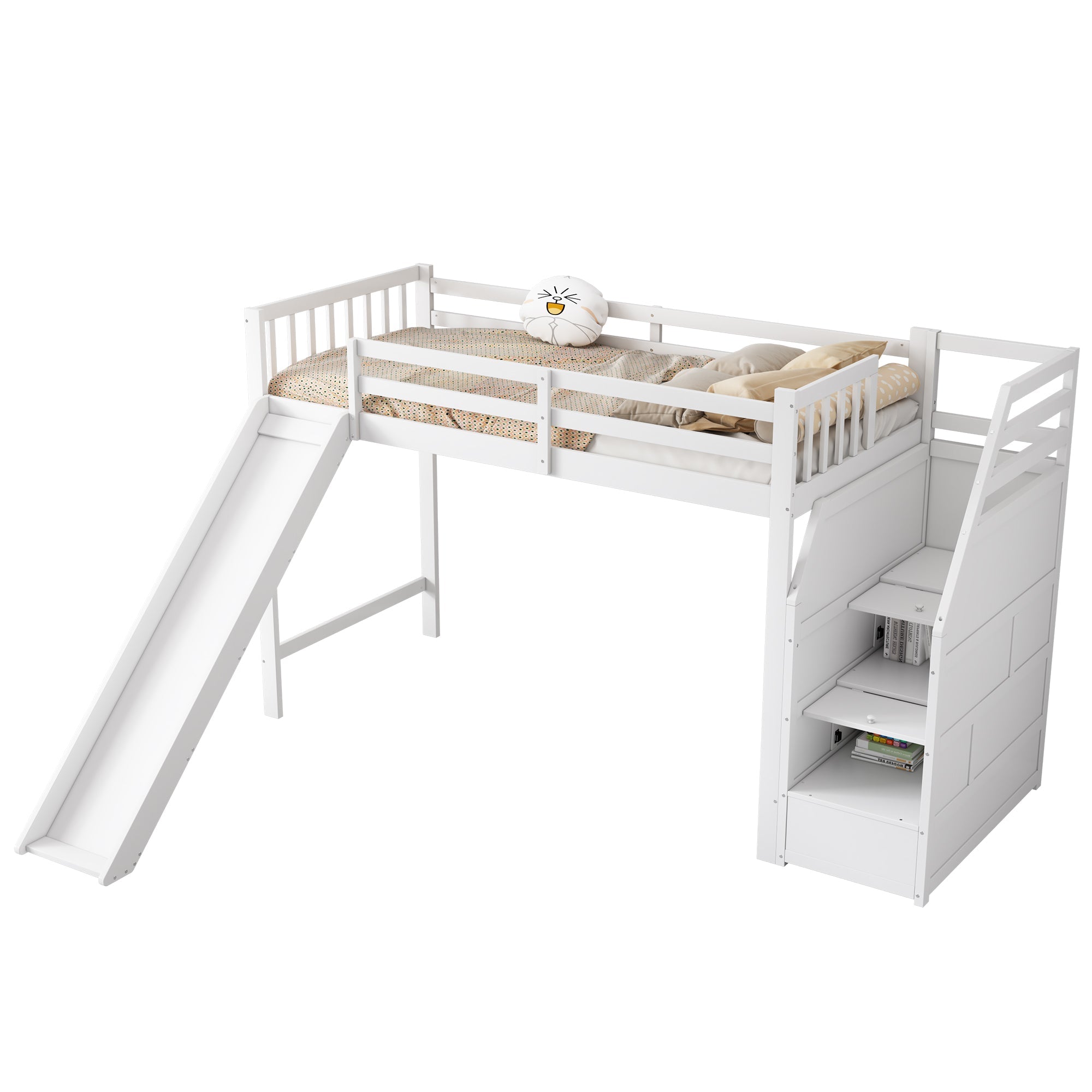 Logidon hoogslaper 90x200 cm met glijbaan en opbergladder wit EN747