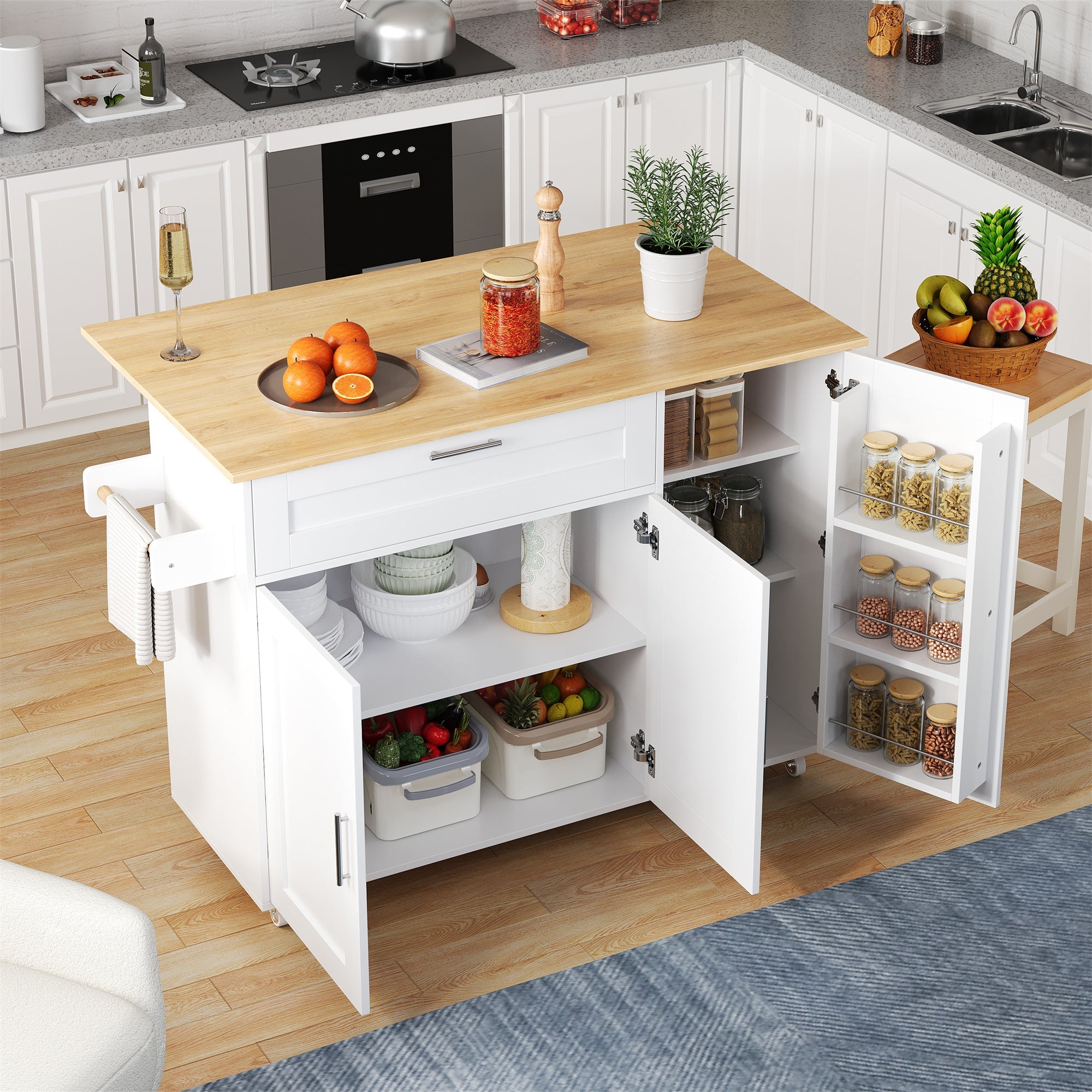 Logidon Mobile Kitchen Table 132.5x70 Cm Oak Grain Folding Top
