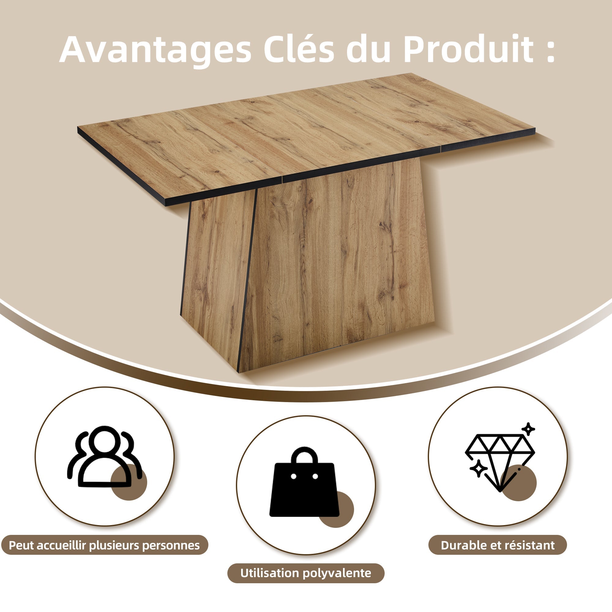 Logidon Modern dining table bistro table 138x80x75 cm MDF light brown