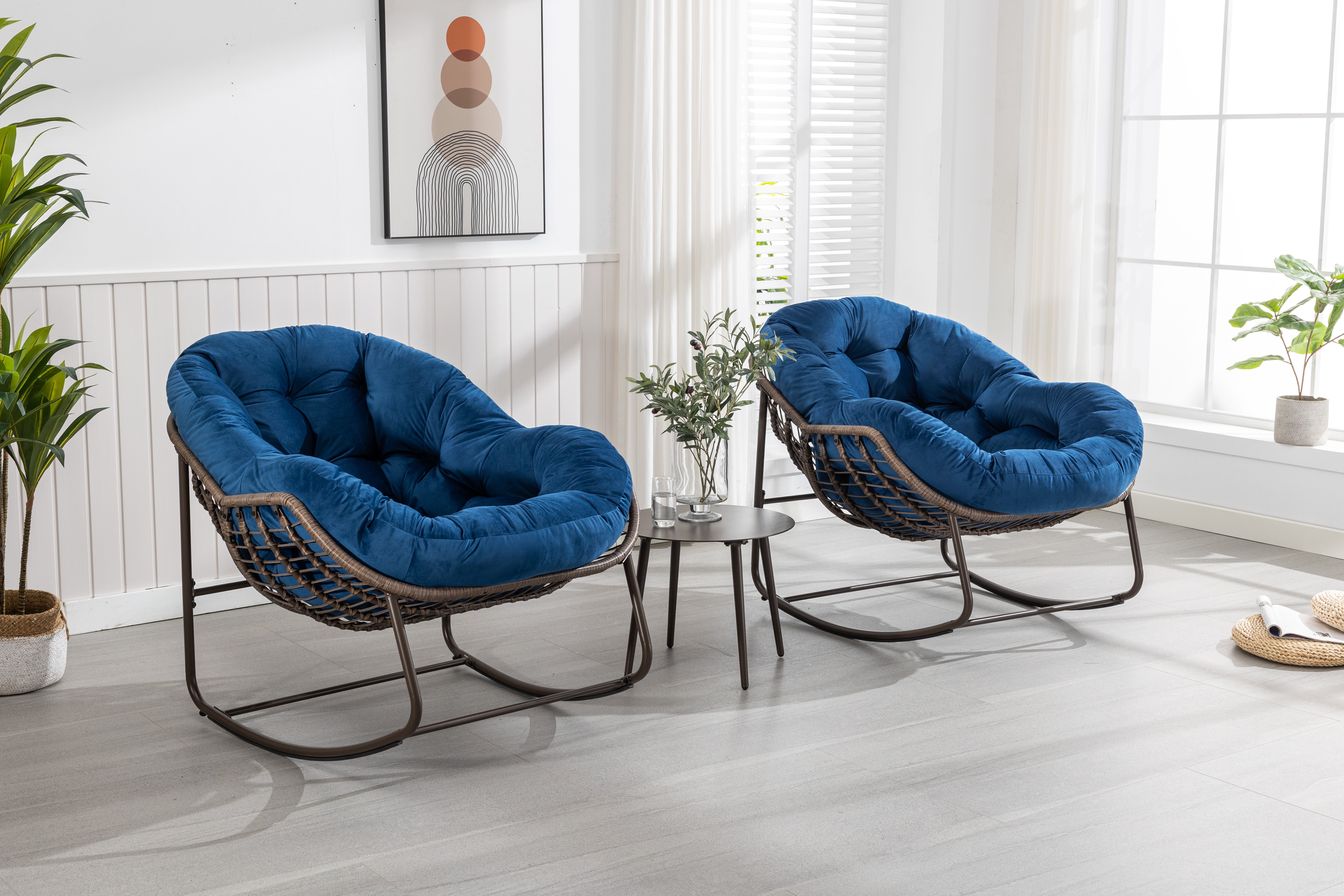 Logidon Outdoor Rotan Oversized Schommelstoel Marineblauwe Tuinstoel