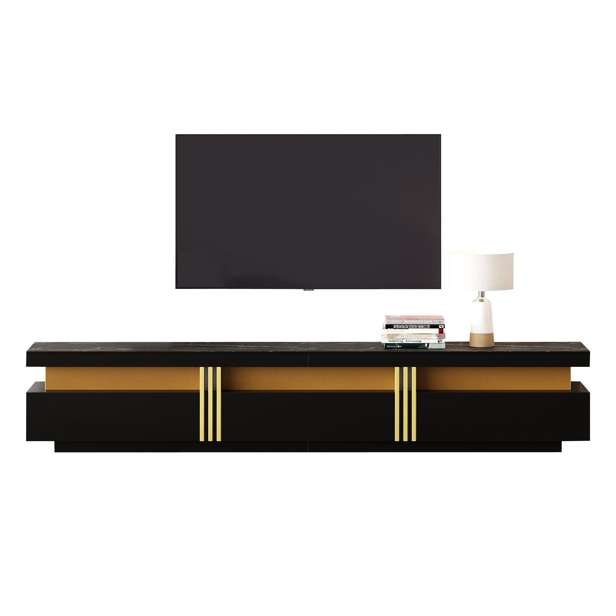 Logidon Modern TV-Lowboard Zwart Marmerlook 200 x 40 x 42 cm