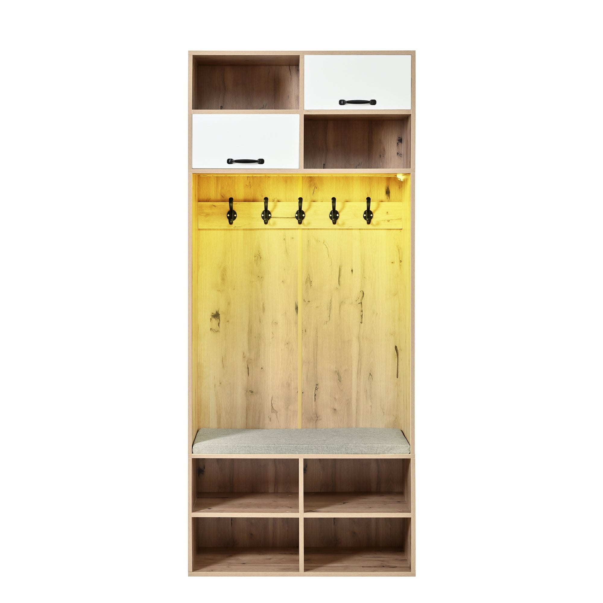 Logidon garderobekast met bank en 5 haken naturel wit 80x35x185cm