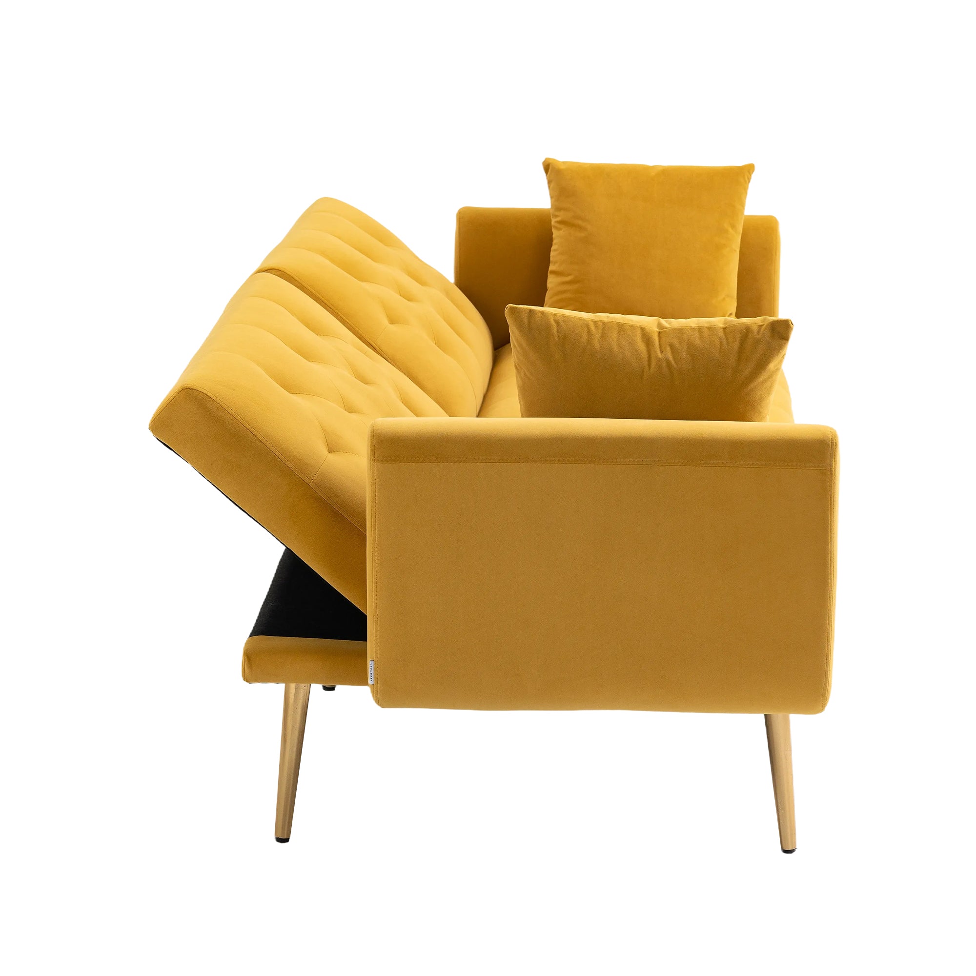 Logidon Luxe 3-zits designbank mosterdgeel fluweel slaapbank 3 posities