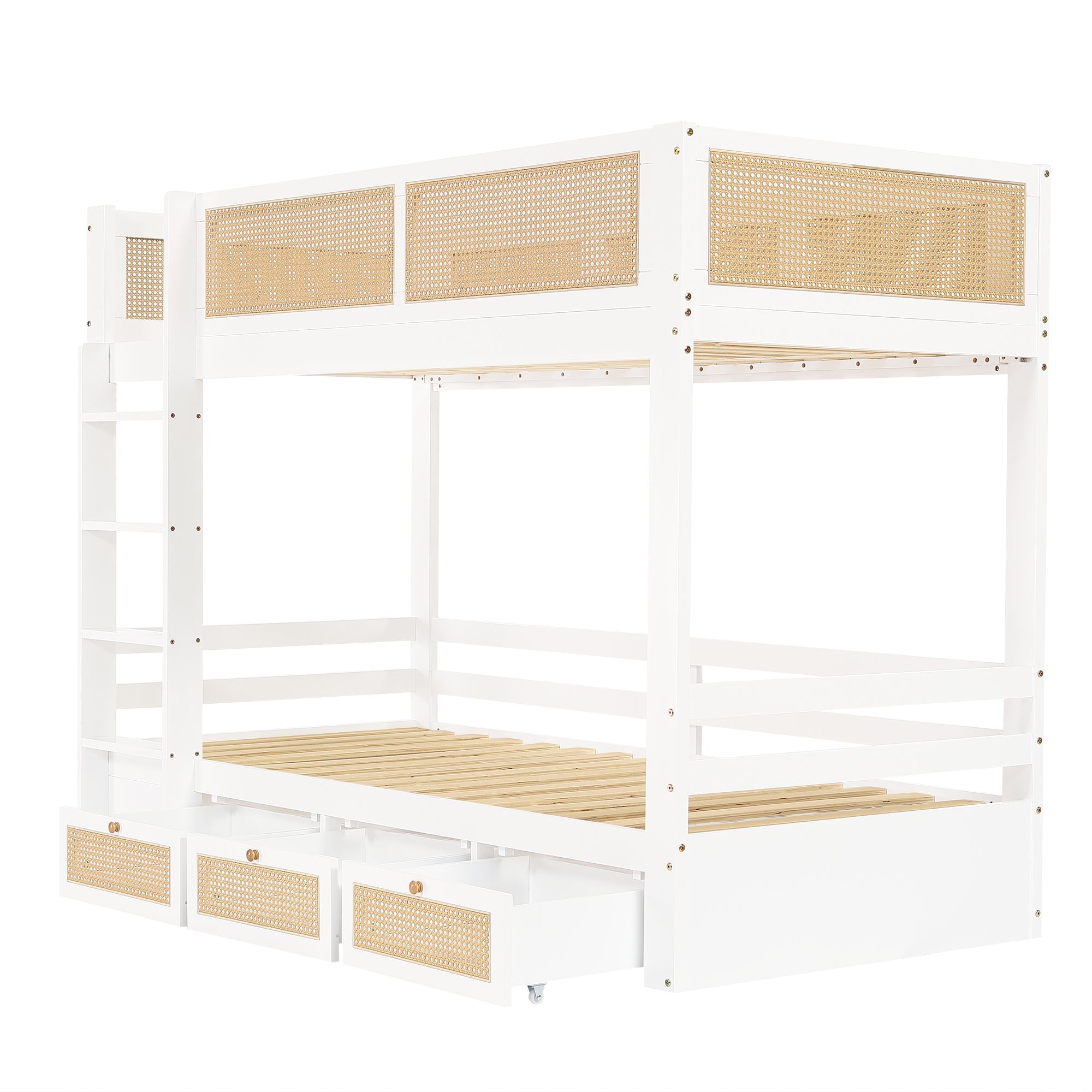 Logidon stapelbed 90x200 cm wit met rotan hekwerk drie lades