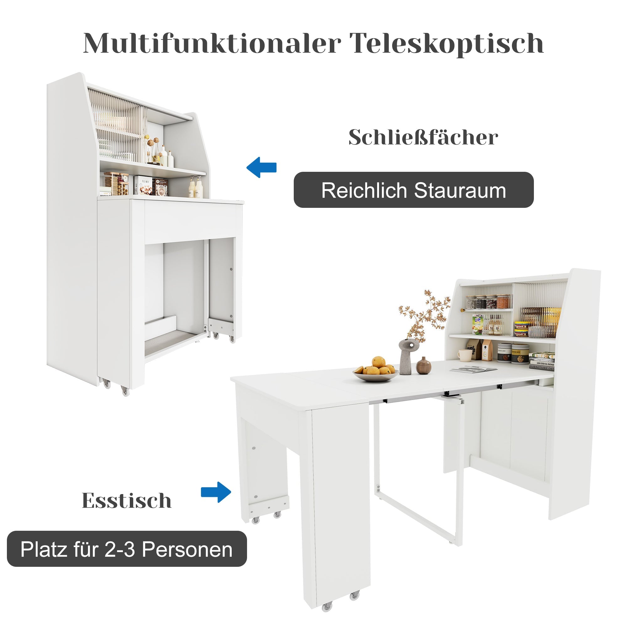 Logidon uitschuifbare eettafel met opbergruimte wit L52/132,5 B80 H76 cm