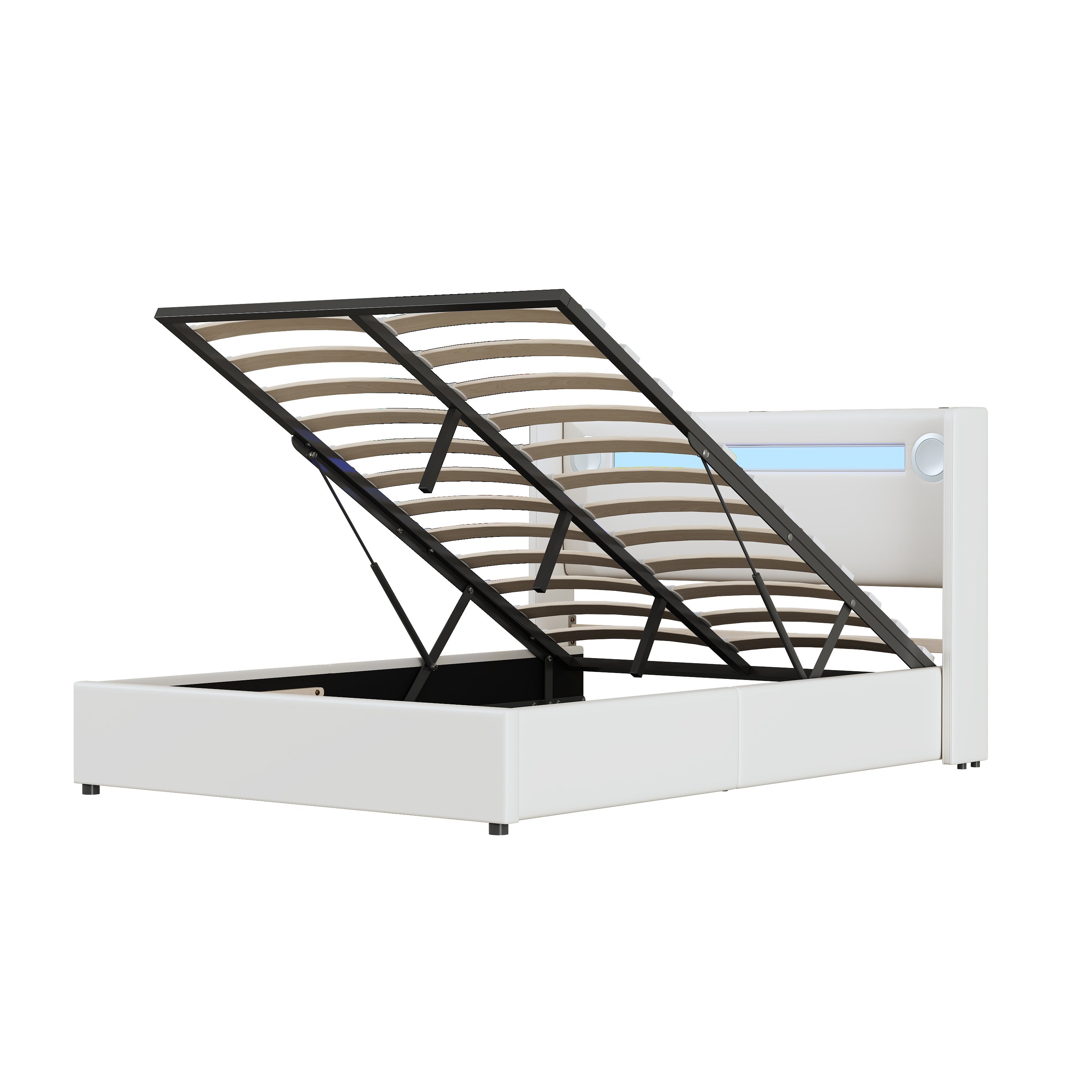 Logidon gestoffeerd bed 140x200 wit LED-licht USB Bluetooth opbergruimte
