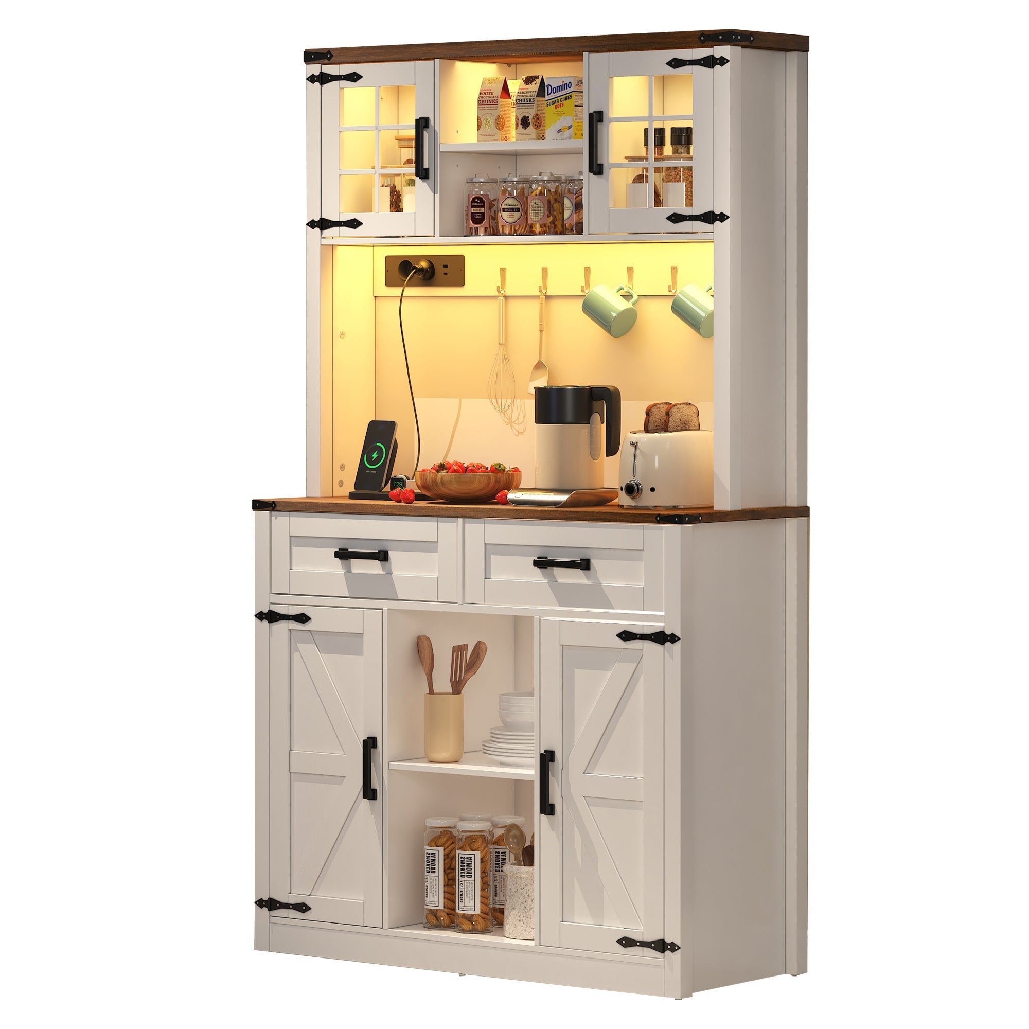 Logidon barkast met LED verlichting en stopcontacten wit 2 lades