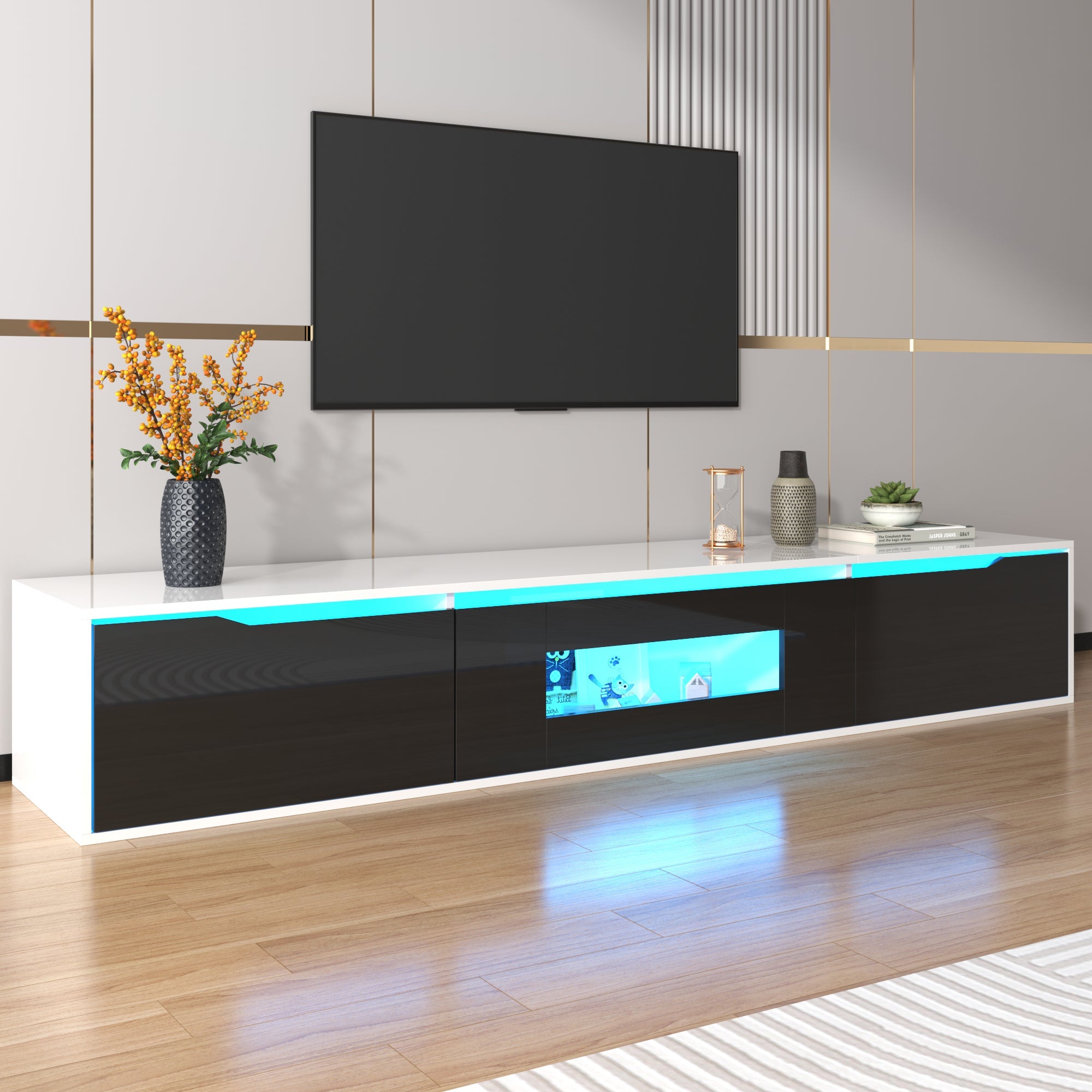 Logidon hoogglans TV-meubel wit met kleurwisselende LED 180 x 35 x 30 cm