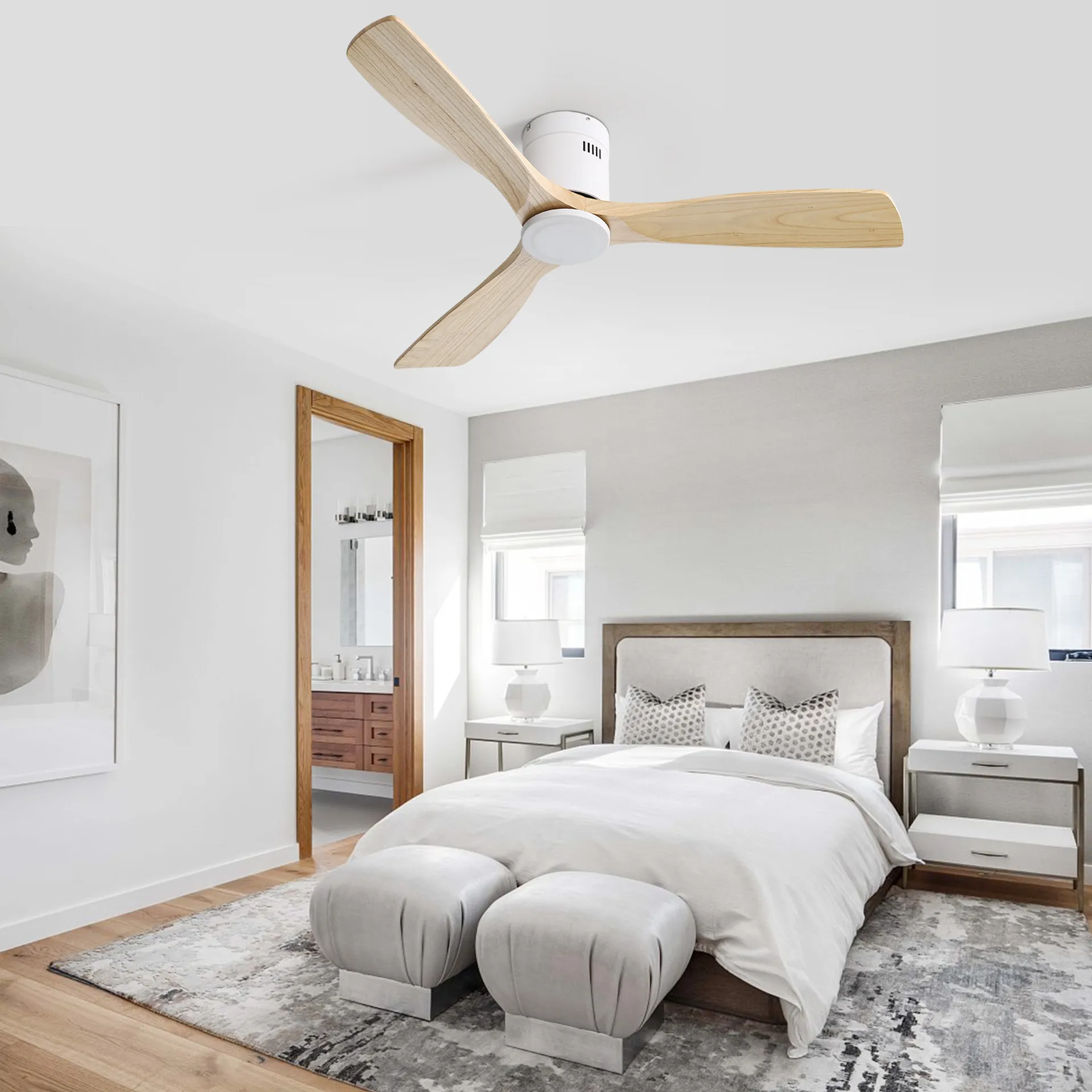 Logidon ventilator 52 inch met 3 massief houten bladen witte afstandsbediening
