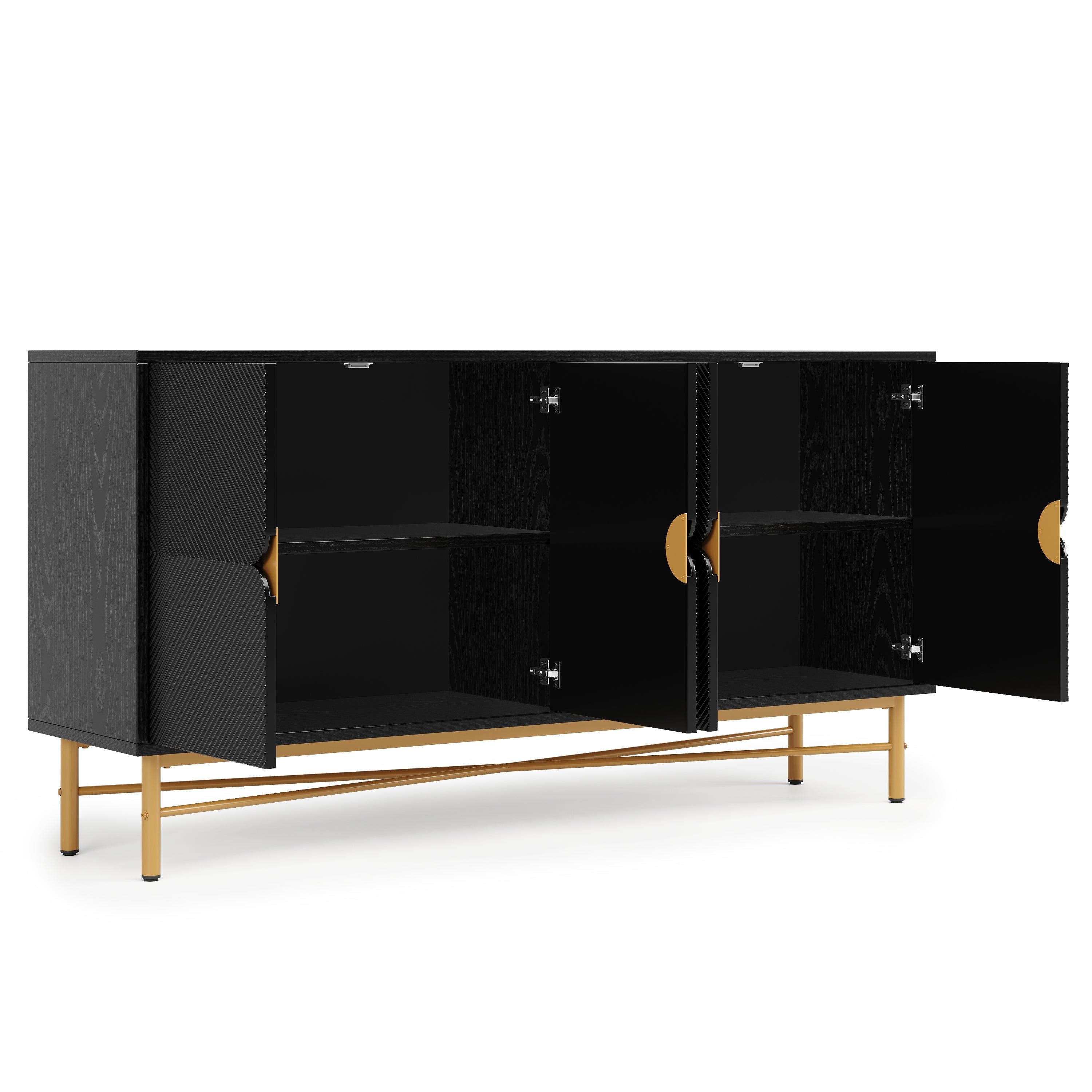 Logidon dressoir luxe structuur 160×40×82 cm zwarte hoogglans poten