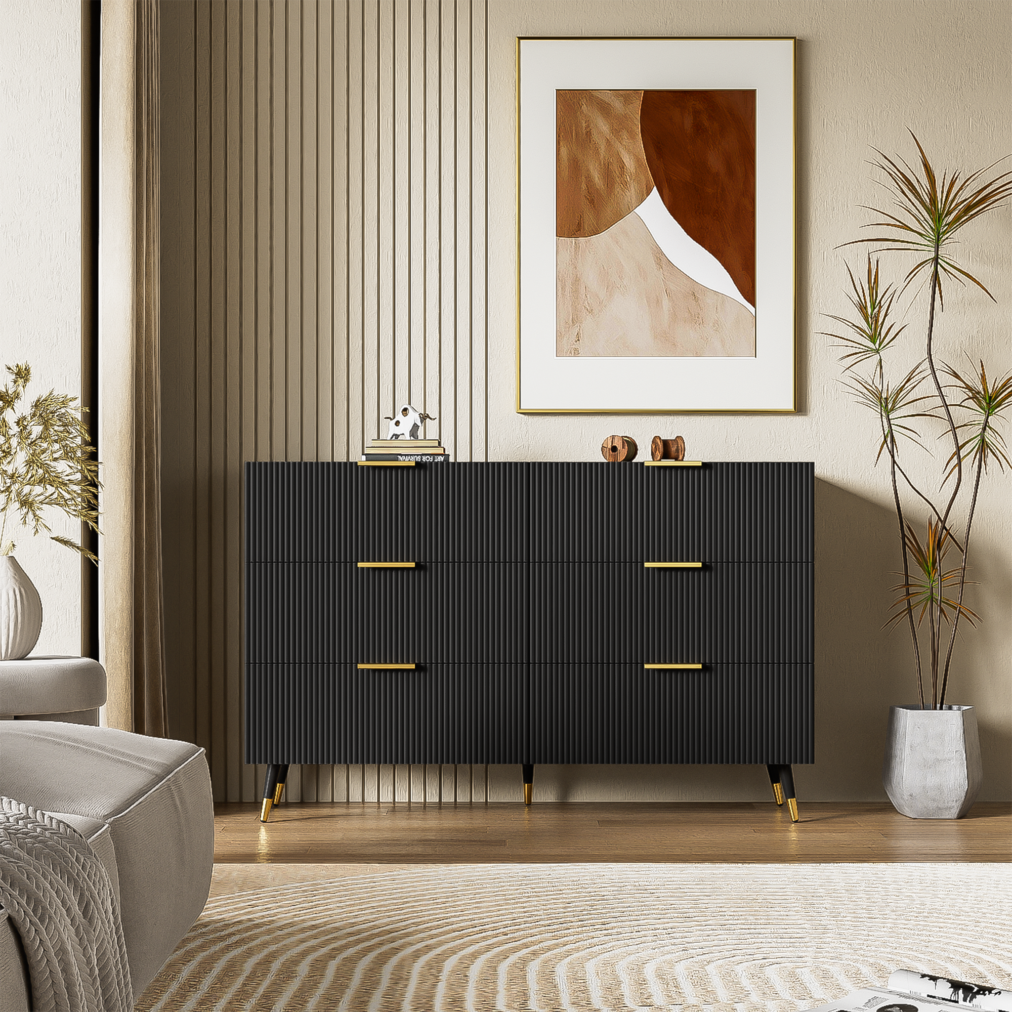 Logidon Elegant Dressoir Zwart Moderne Stijl 6 Laden