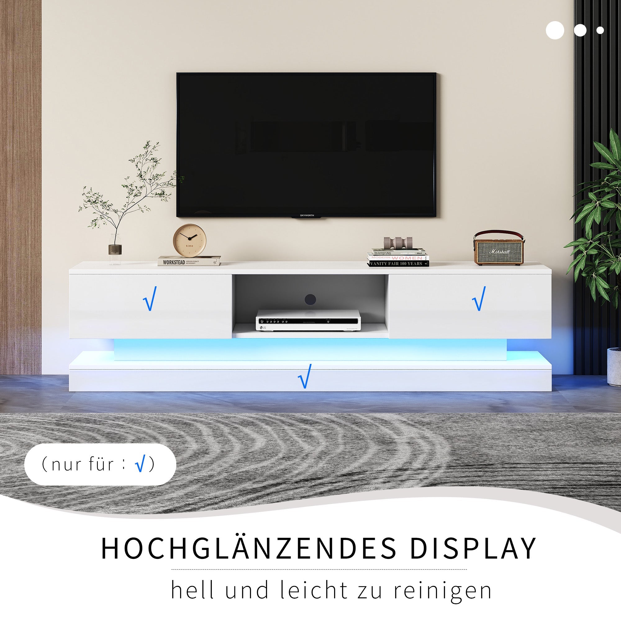 Logidon wit TV-meubel 160 cm met LED-verlichting app bediening