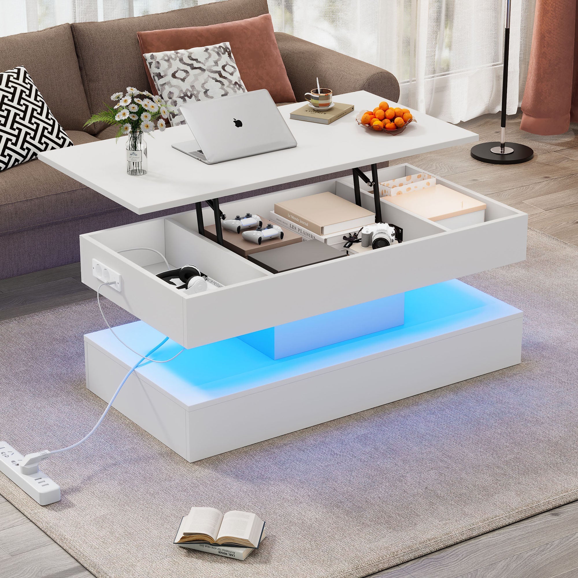 Logidon salontafel LED-verlichting en opbergruimte wit 100x50 cm