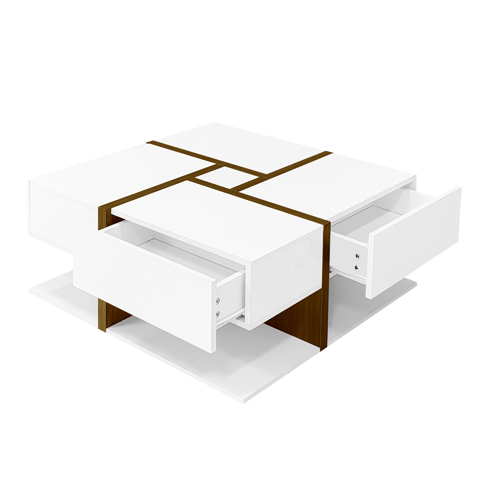Logidon hoogglans salontafel wit met vier lades 78x78 cm