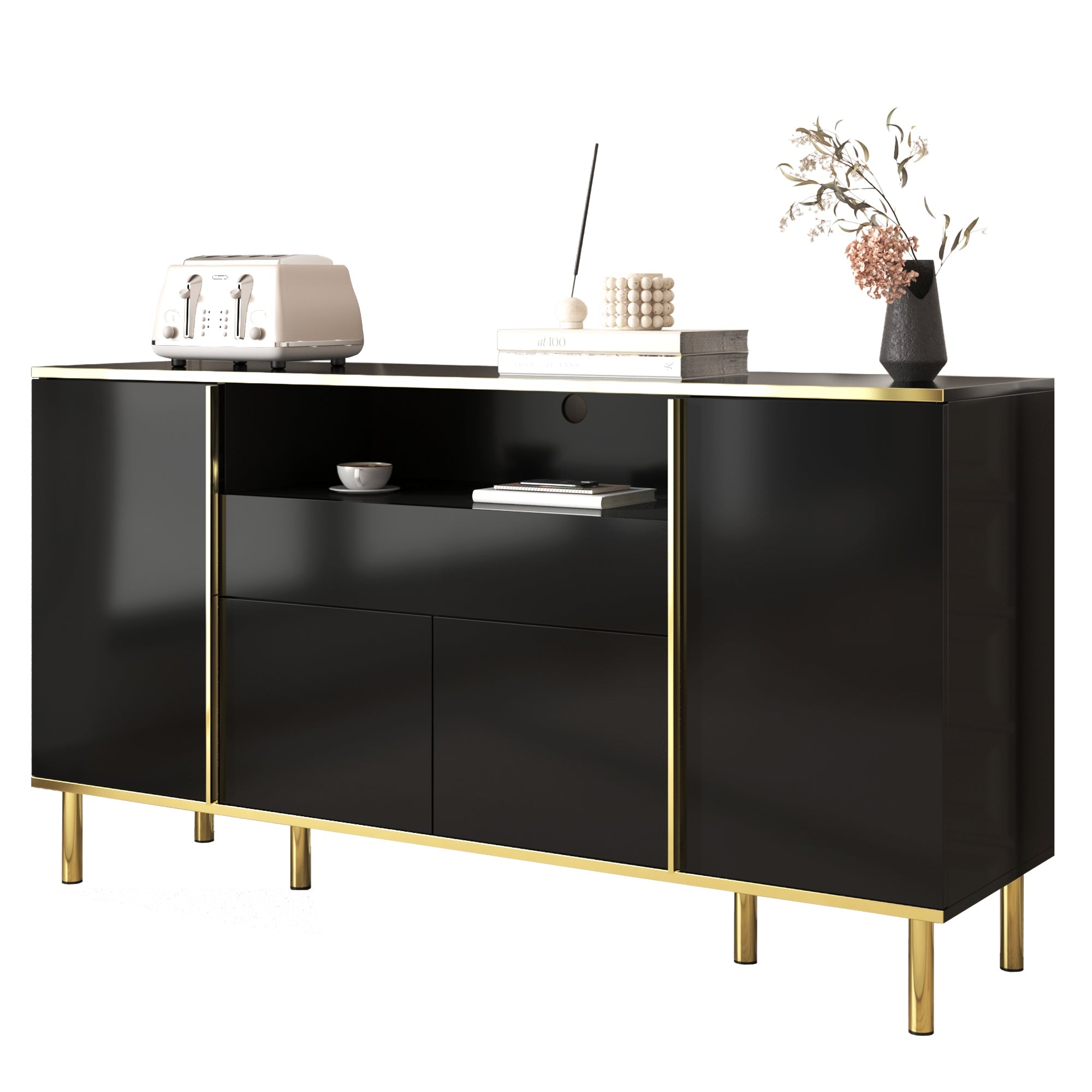 Logidon hoogglans dressoir zwart 150x40x80 met LED accenten