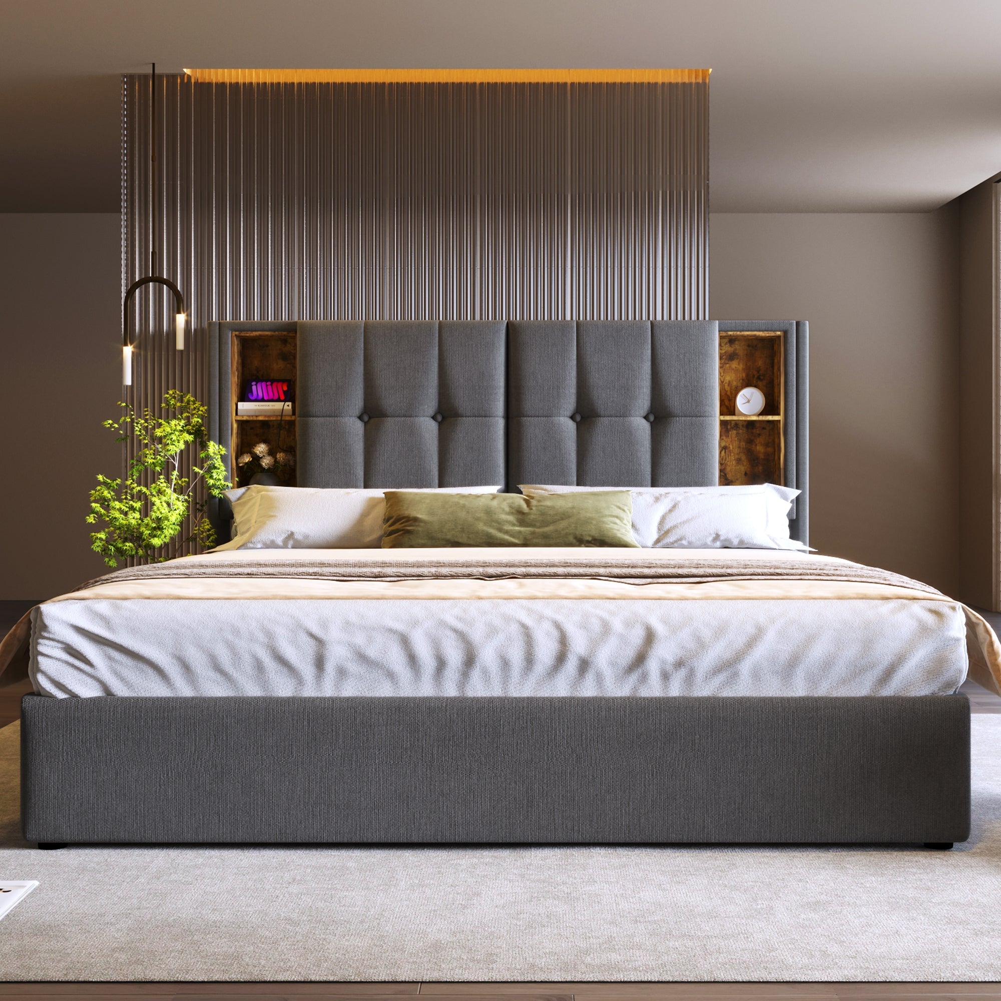 Logidon tweepersoonsbed 160x200 cm met draadloos opladen USB C gestoffeerd bed