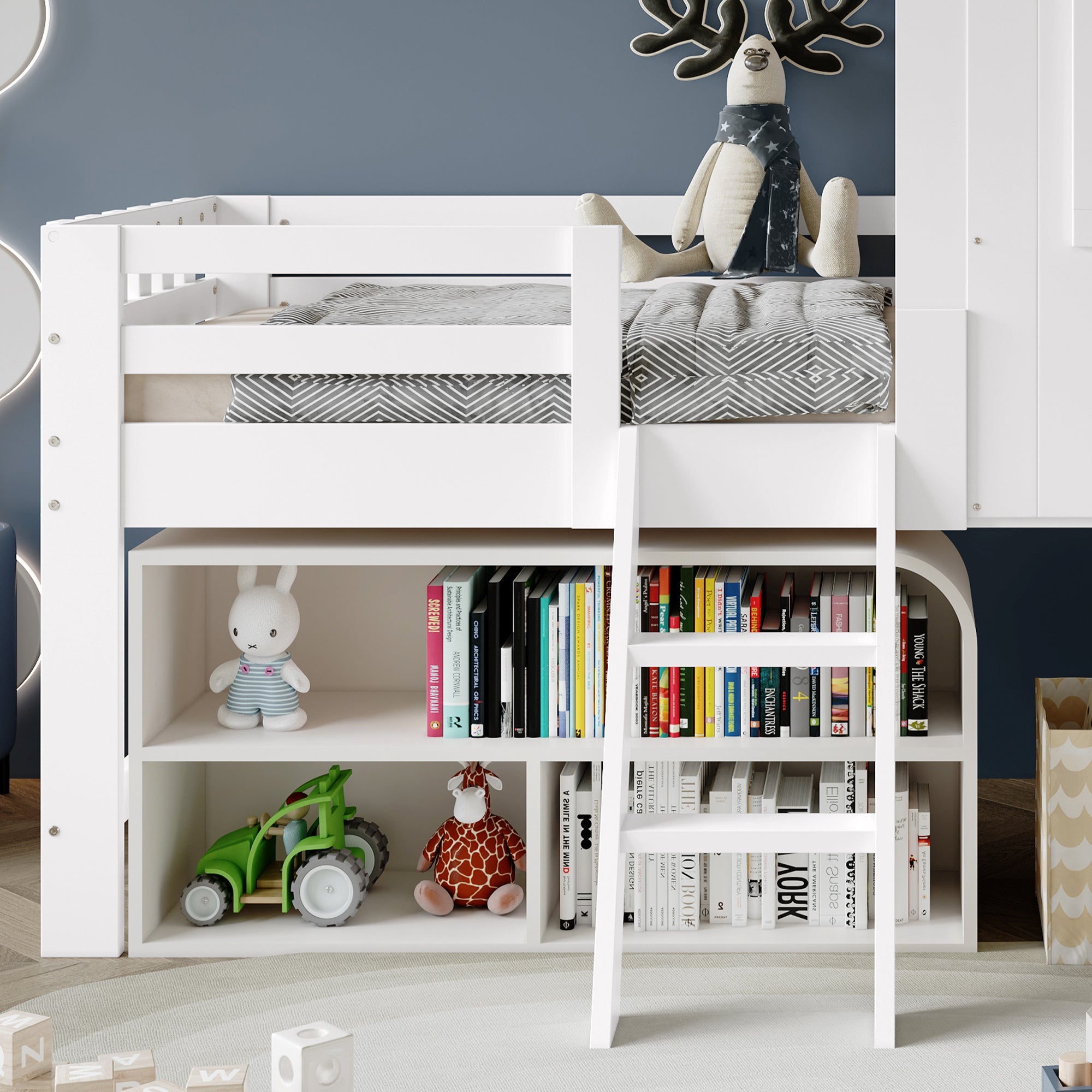 Logidon kinderbed halfhoogslaper met dakraam 90x200 wit naturel