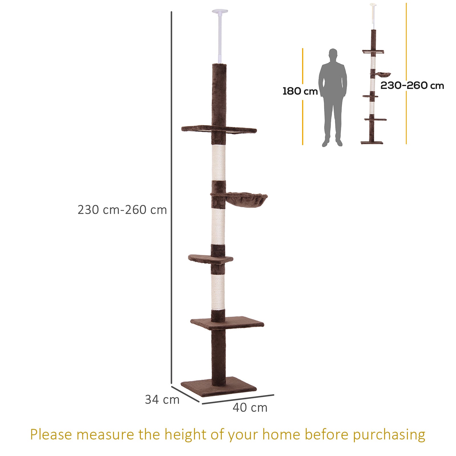 Logidon Plafondhoge Krabpaal Bruin In Hoogte Verstelbaar 230-260 cm