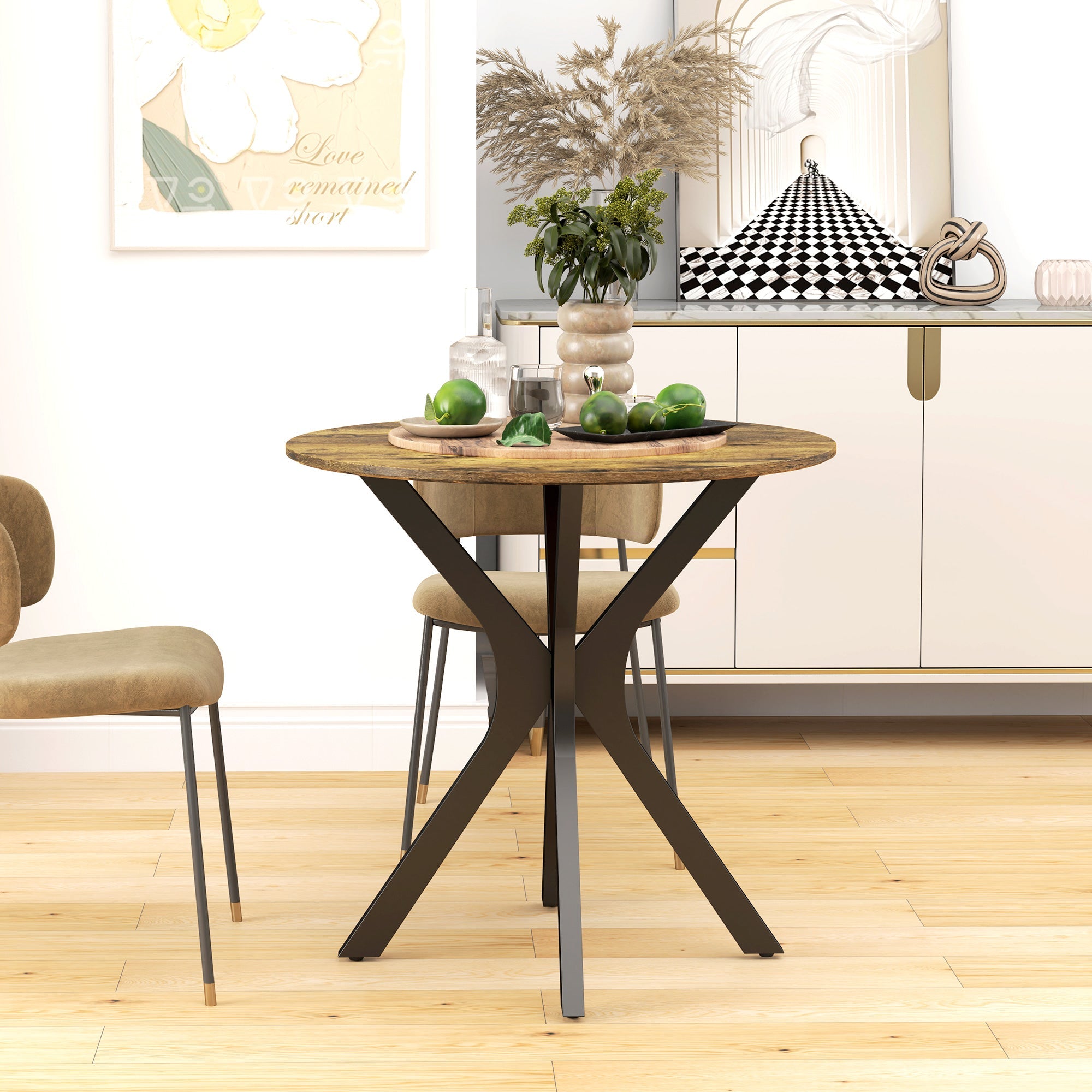 Logidon Round Dining Table Brown With Spider Steel Frame 78 x 75 cm