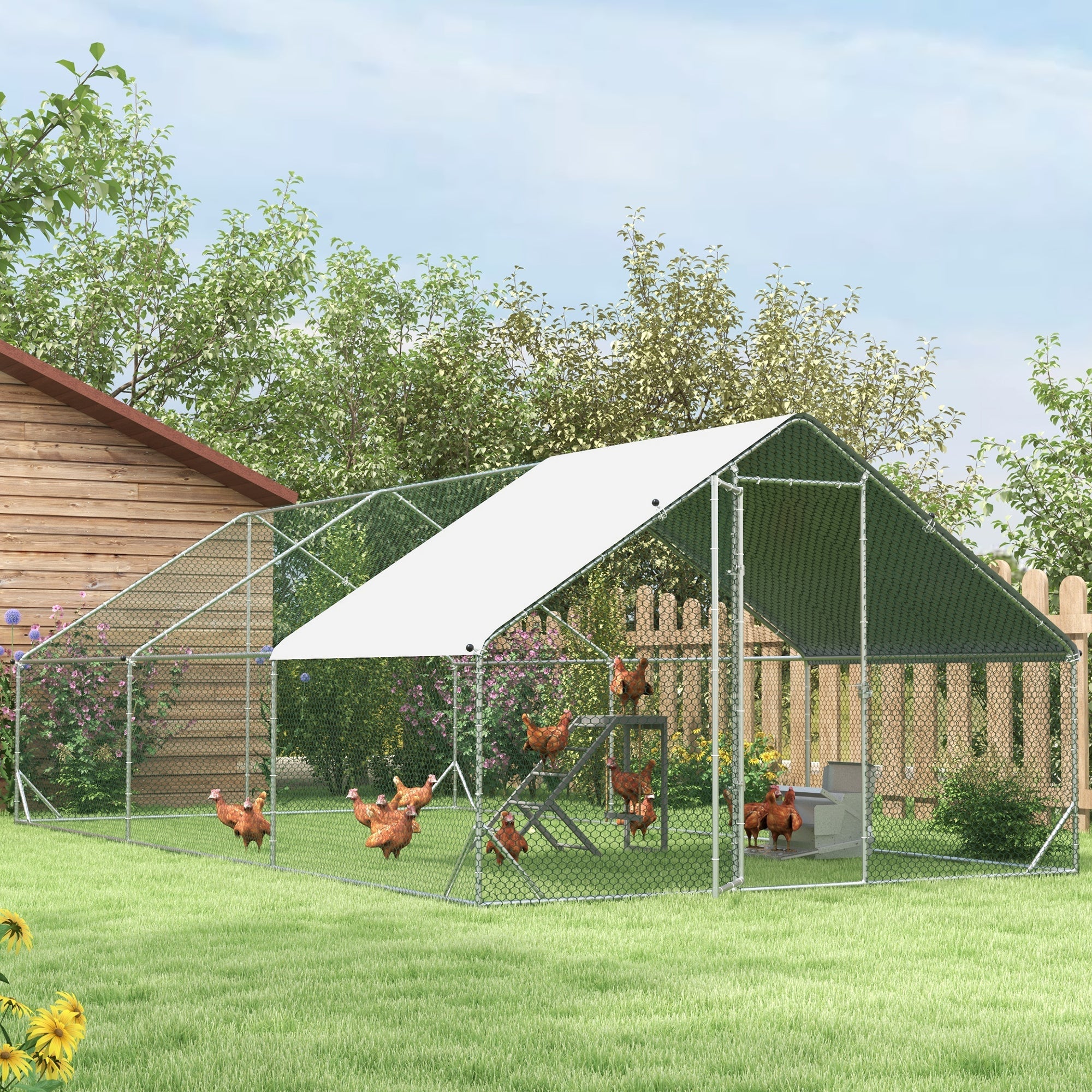 Logidon kippenhok XXL buitenverblijf 3x6x2 m zilver stalen dak
