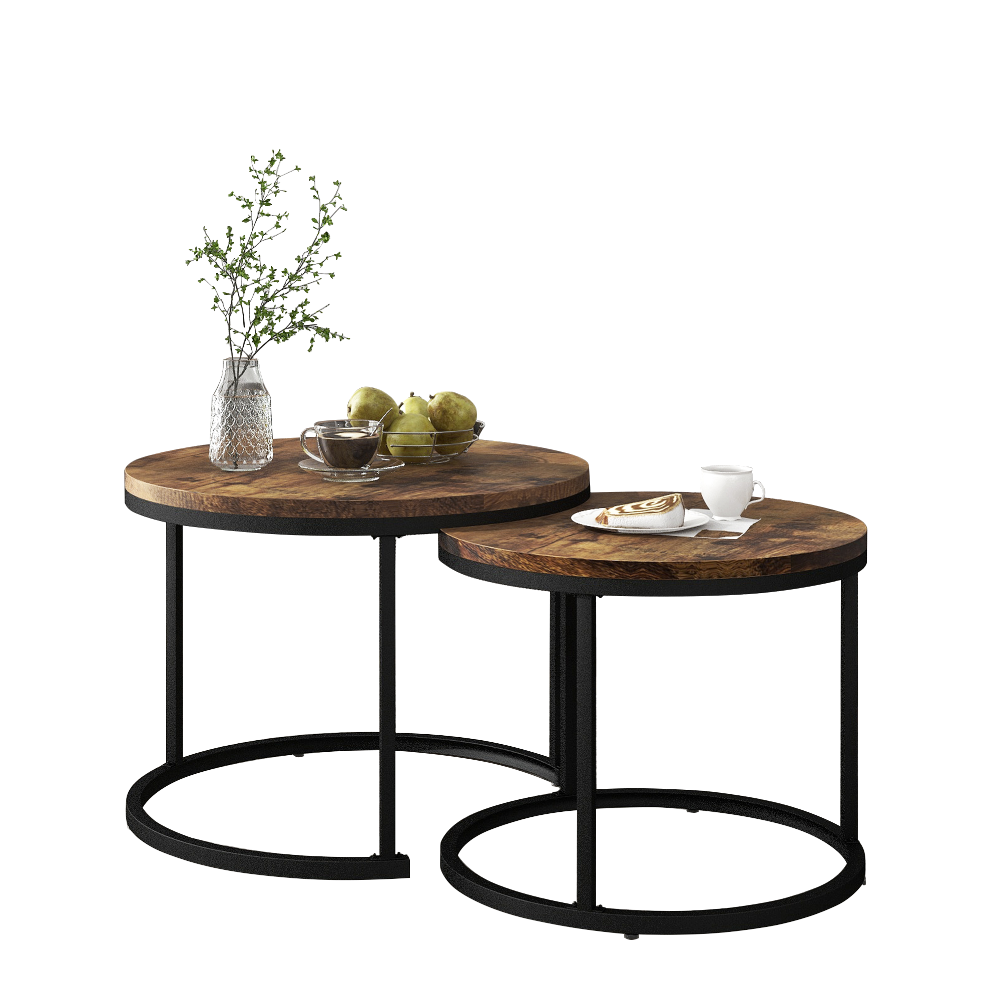 Logidon ronde salontafels set van 2 bruin nestbaar MDF