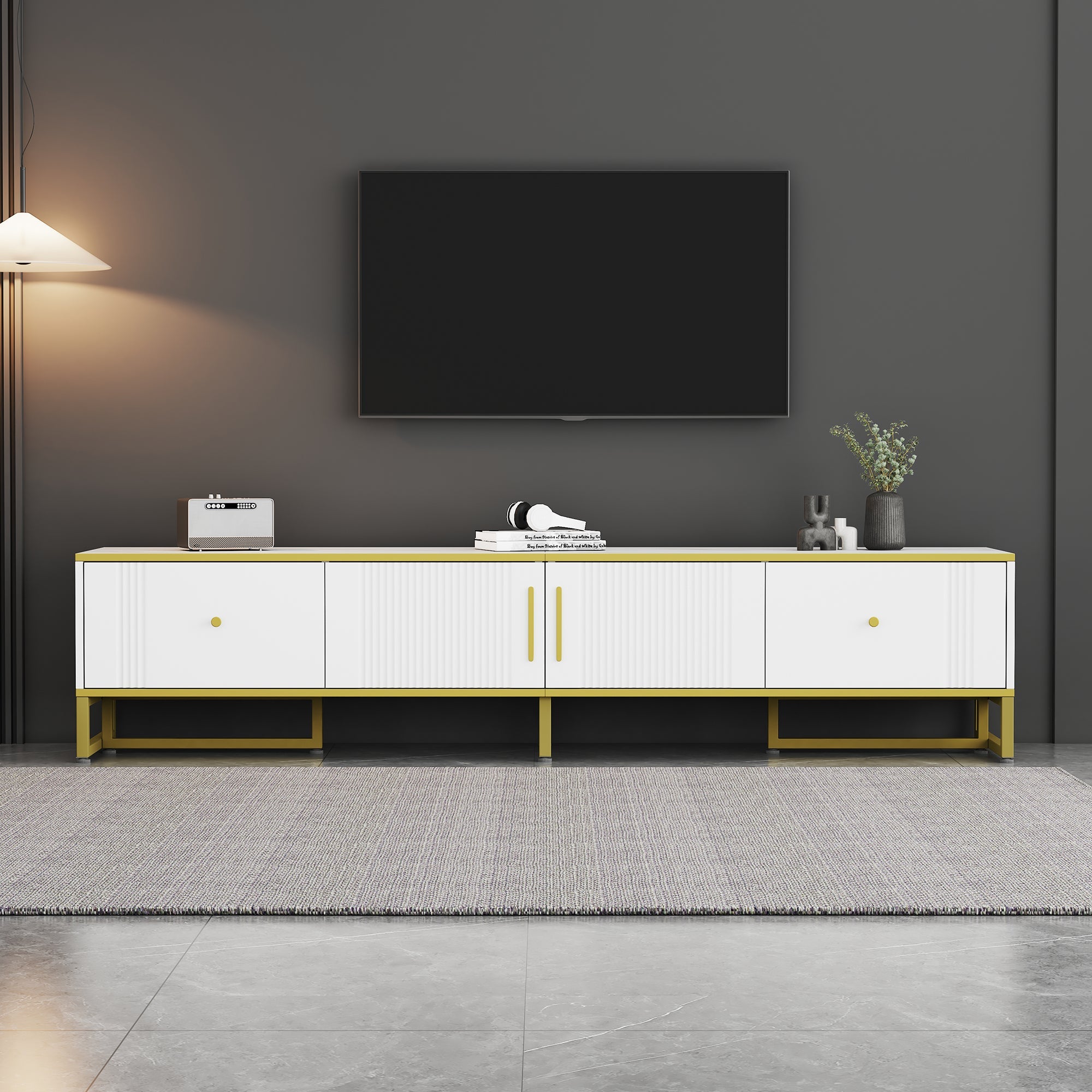 Logidon Elegant Wit TV-meubel 180x40x40 cm Gouden Trim