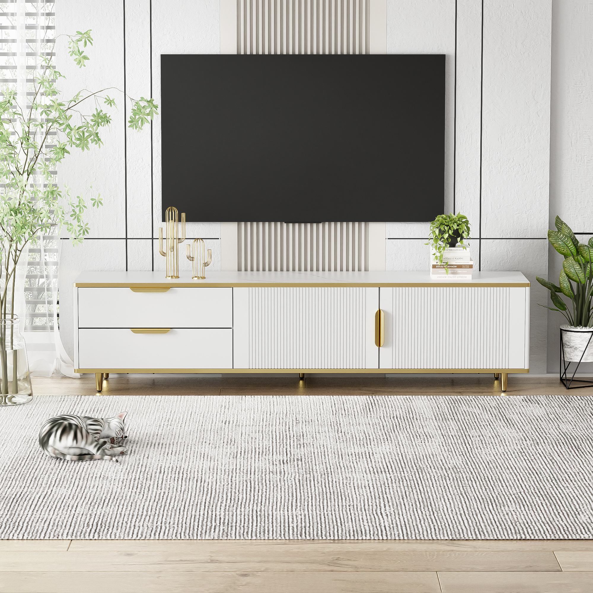 Logidon TV-meubel witgouden accenten 175 cm breed marmerlook