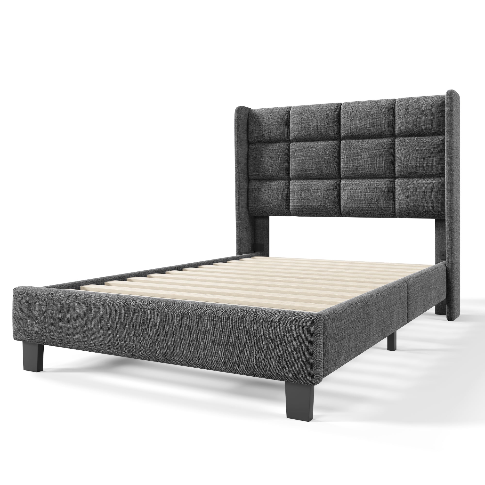 Logidon gestoffeerd bed 90x200 grijs linnen met gecapitonneerd hoofdeinde