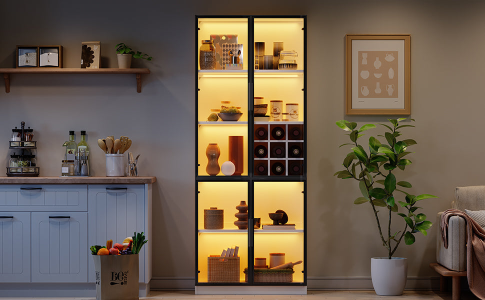Logidon showcase 80x35x200 white glass doors LED lighting wine rack