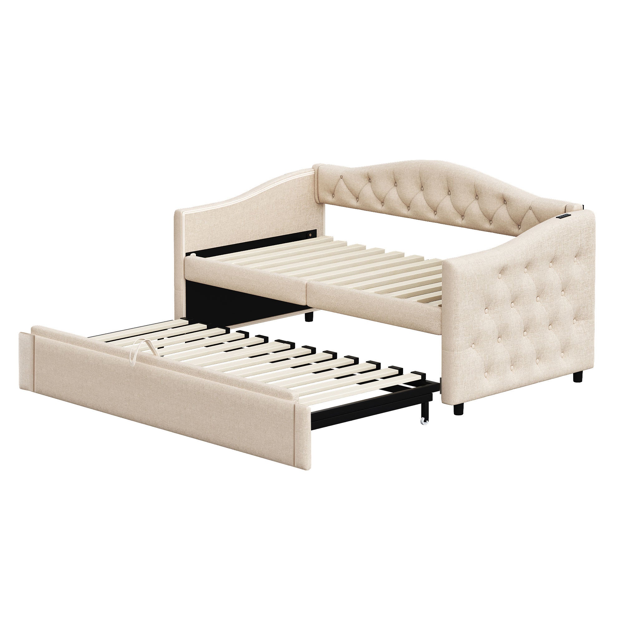 Logidon uitschuifbare slaapbank 90x200 beige met USB-poort