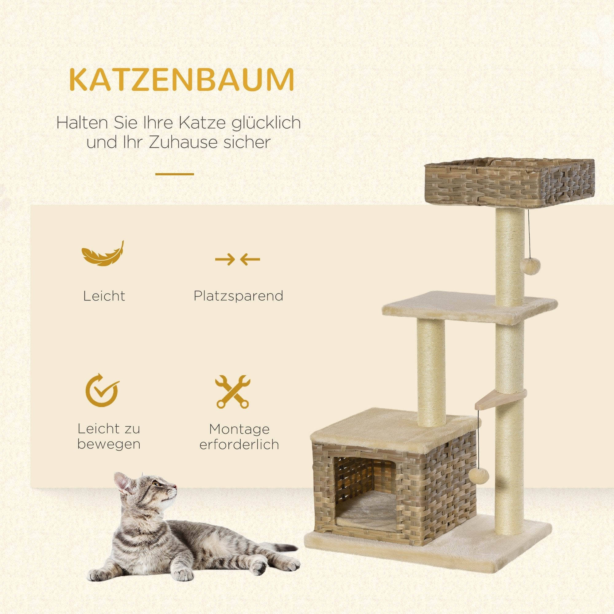 Logidon Krabpaal 109 cm Rotan Bruin Beige Kattengrot