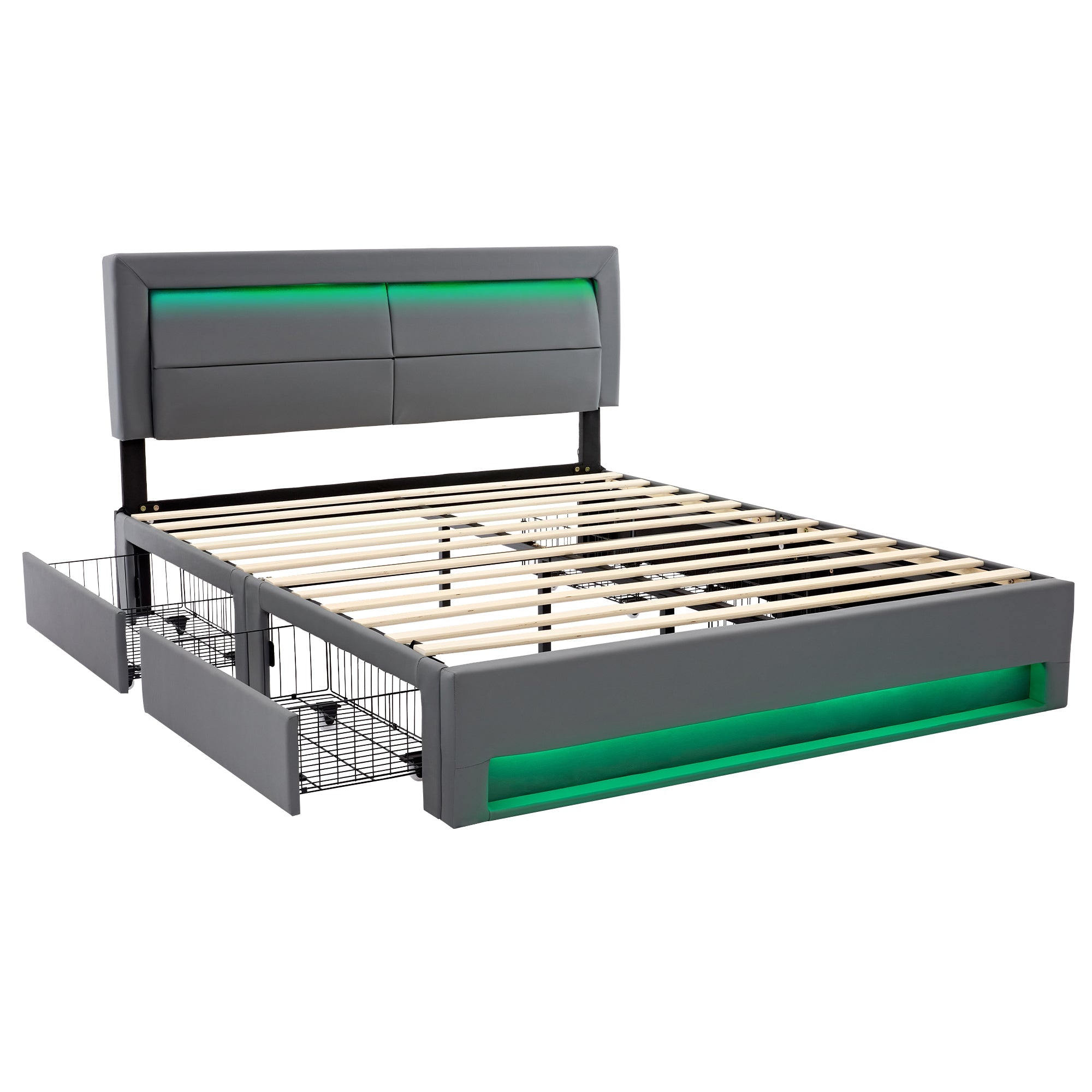 Logidon upholstered bed 160x200 gray with USB charging function LED lighting