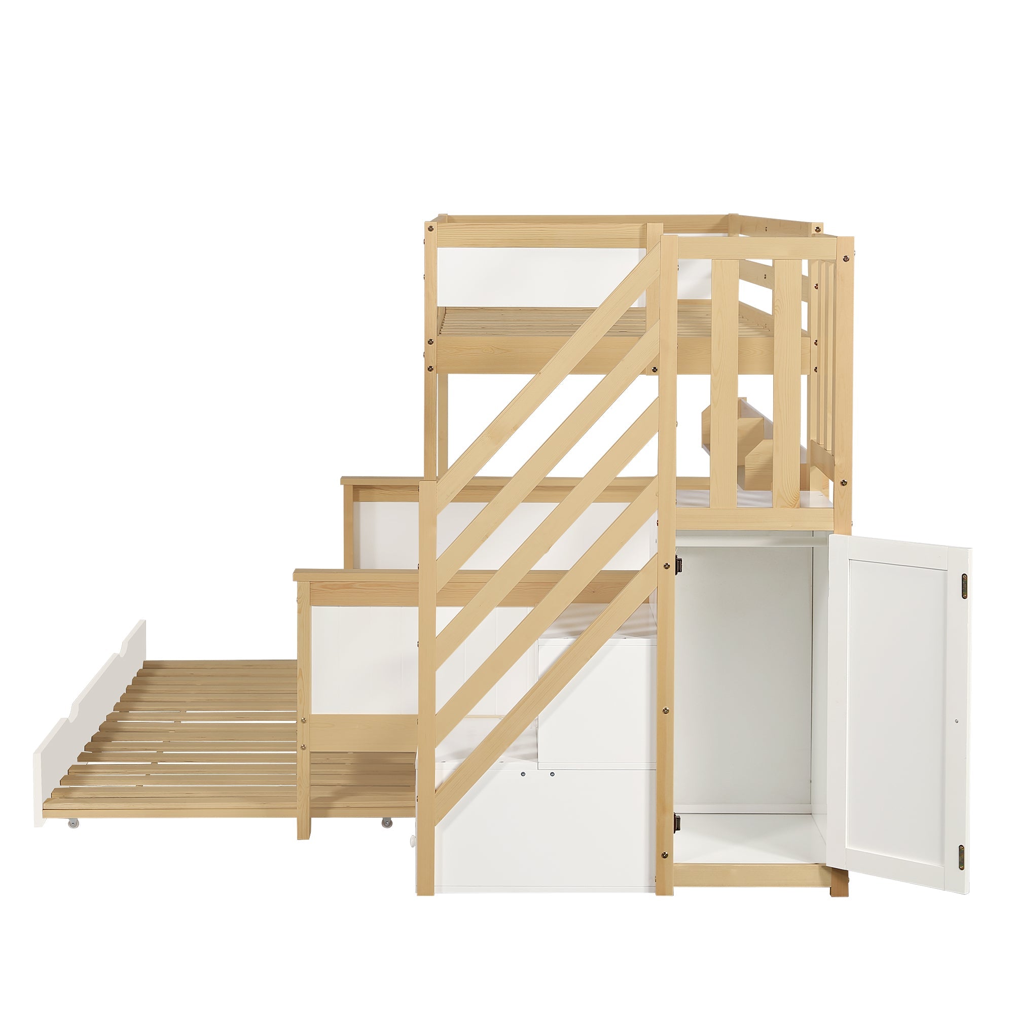 Logidon stapelbed naturel raster hoektrap onderschuifbed 90x200 120x200