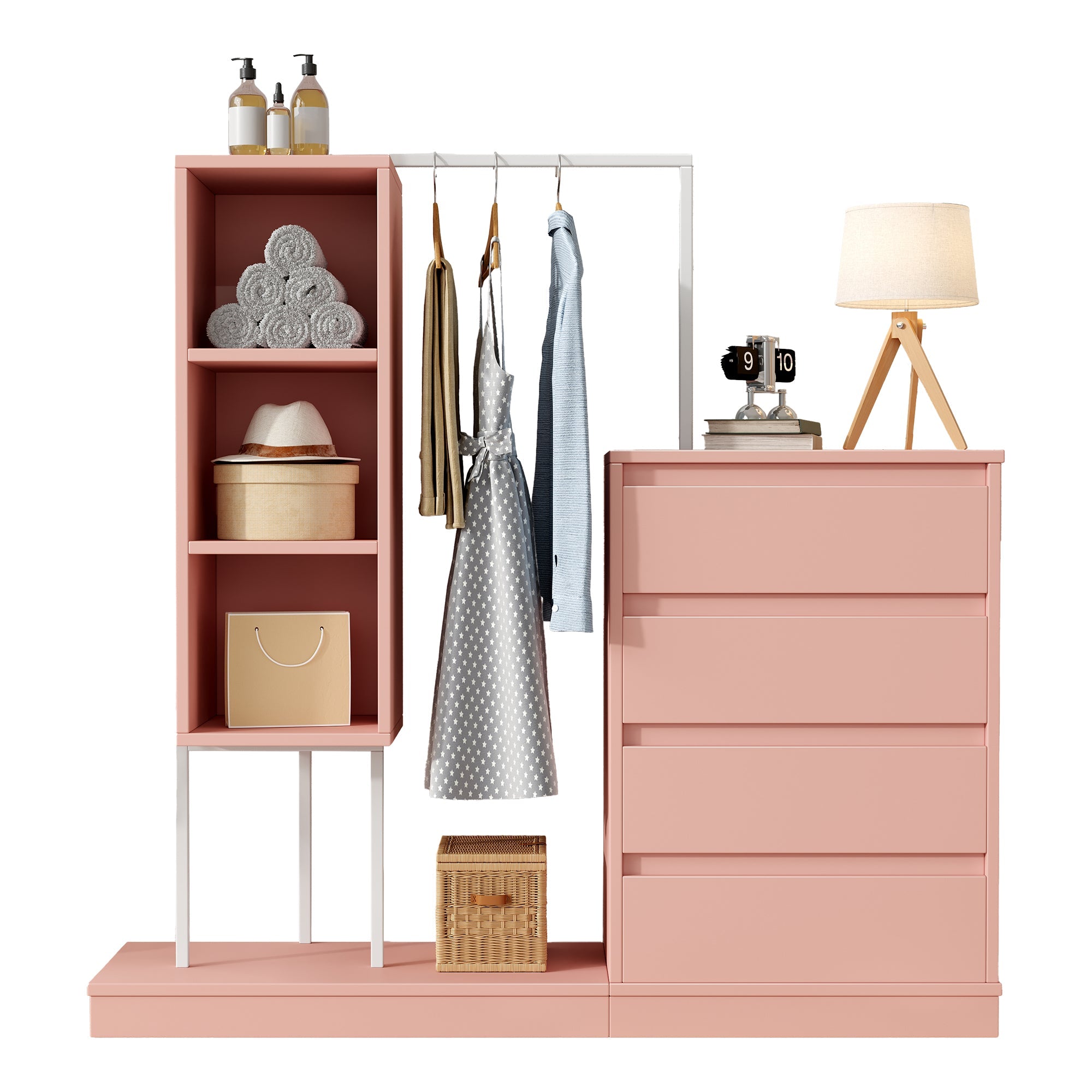 Logidon Kledingkast Roze 140x40x135 cm met lades en roede