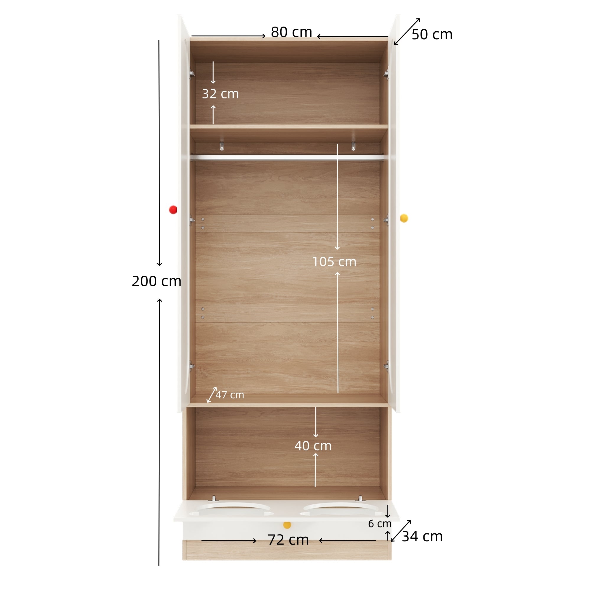 Logidon kinderkledingkast wit naturel hout met kattenmand 80x50x200cm