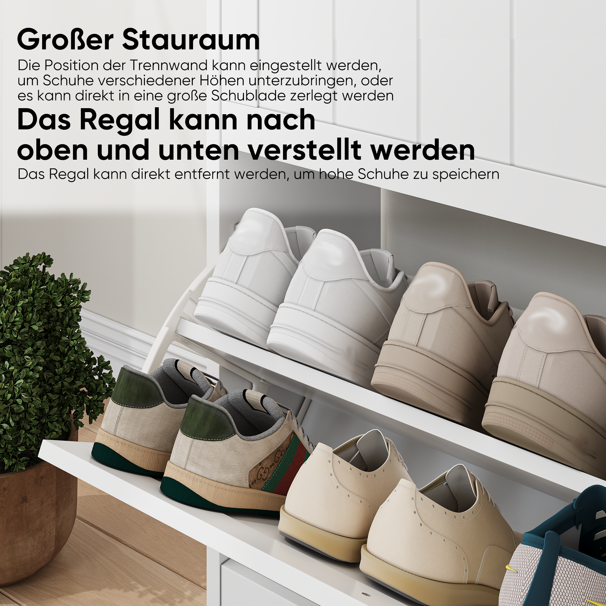 Logidon 60 cm witte schoenenkast vrijstaand met 2 inklapbare lades