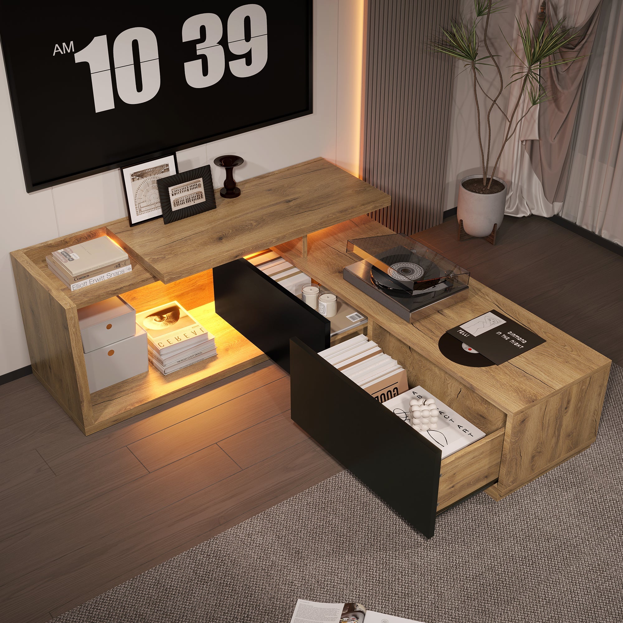 Logidon modulair tv-meubel met LED-verlichting en uittrekmodule