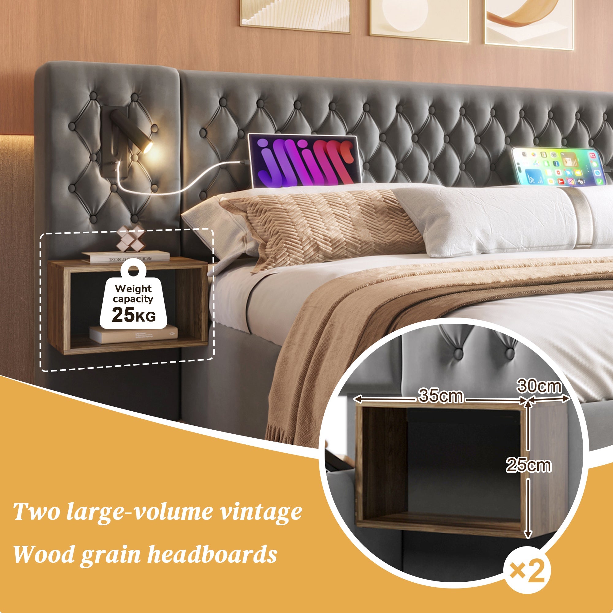 Logidon bed system 160x200 cm upholstered bed with storage space gray velvet