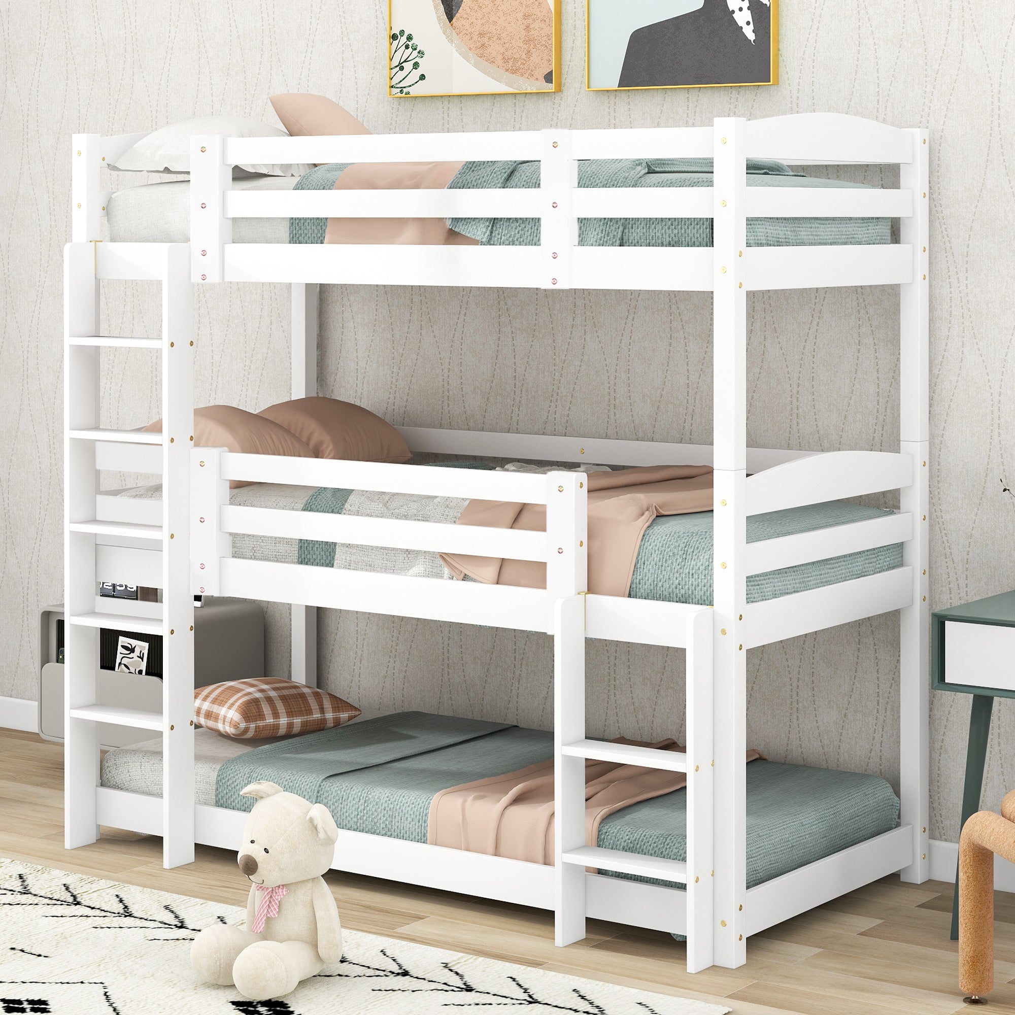 Logidon 3-persoonsstapelbed 90x200 cm wit hout - zonder matras