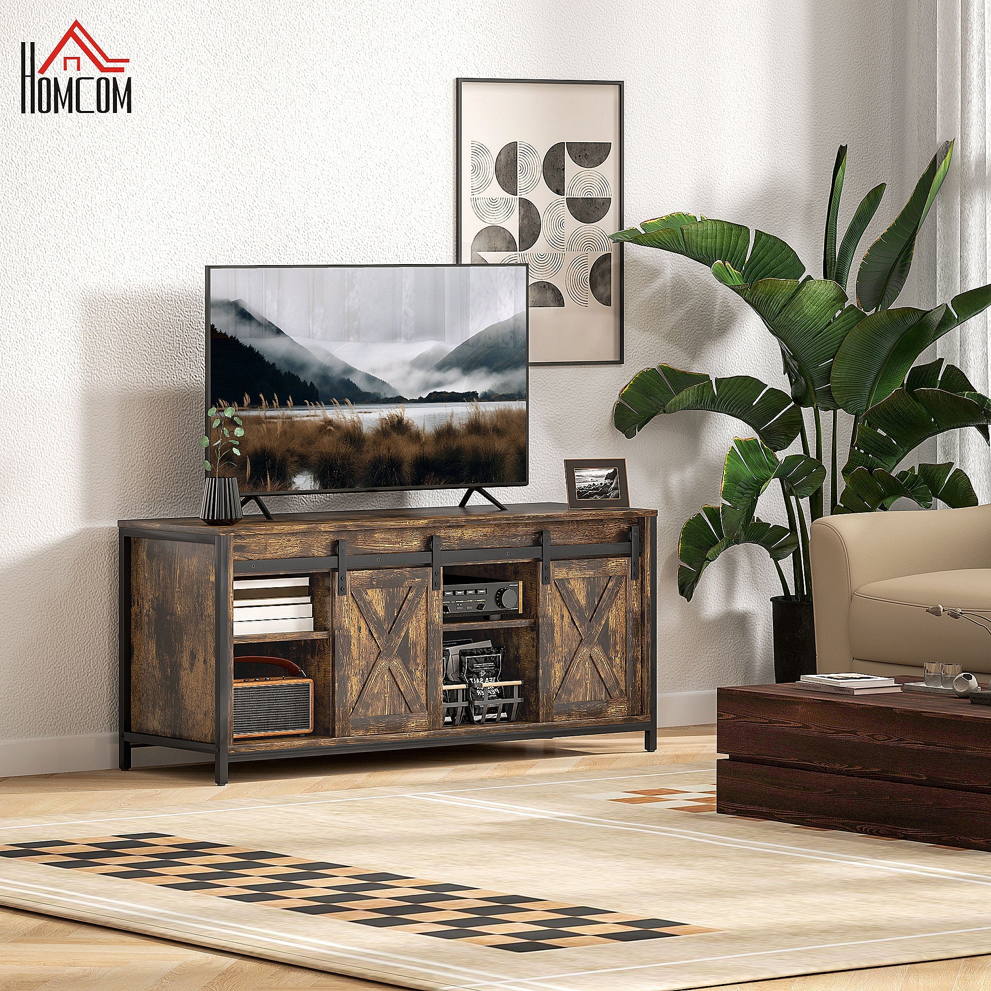 Logidon TV cabinet 120 cm brown industrial look sliding doors