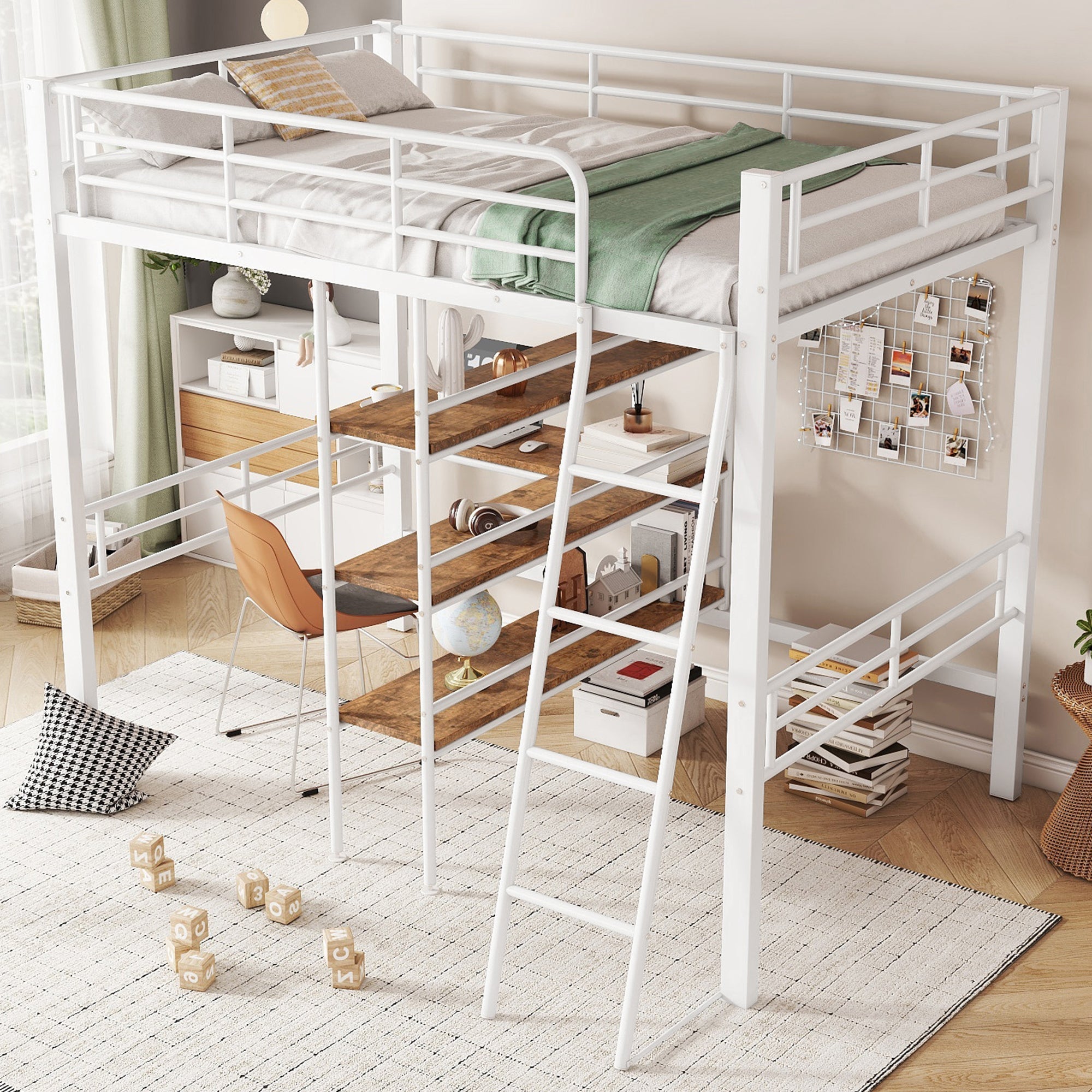 Logidon hoogslaper 90x200 cm wit met bureau en planken