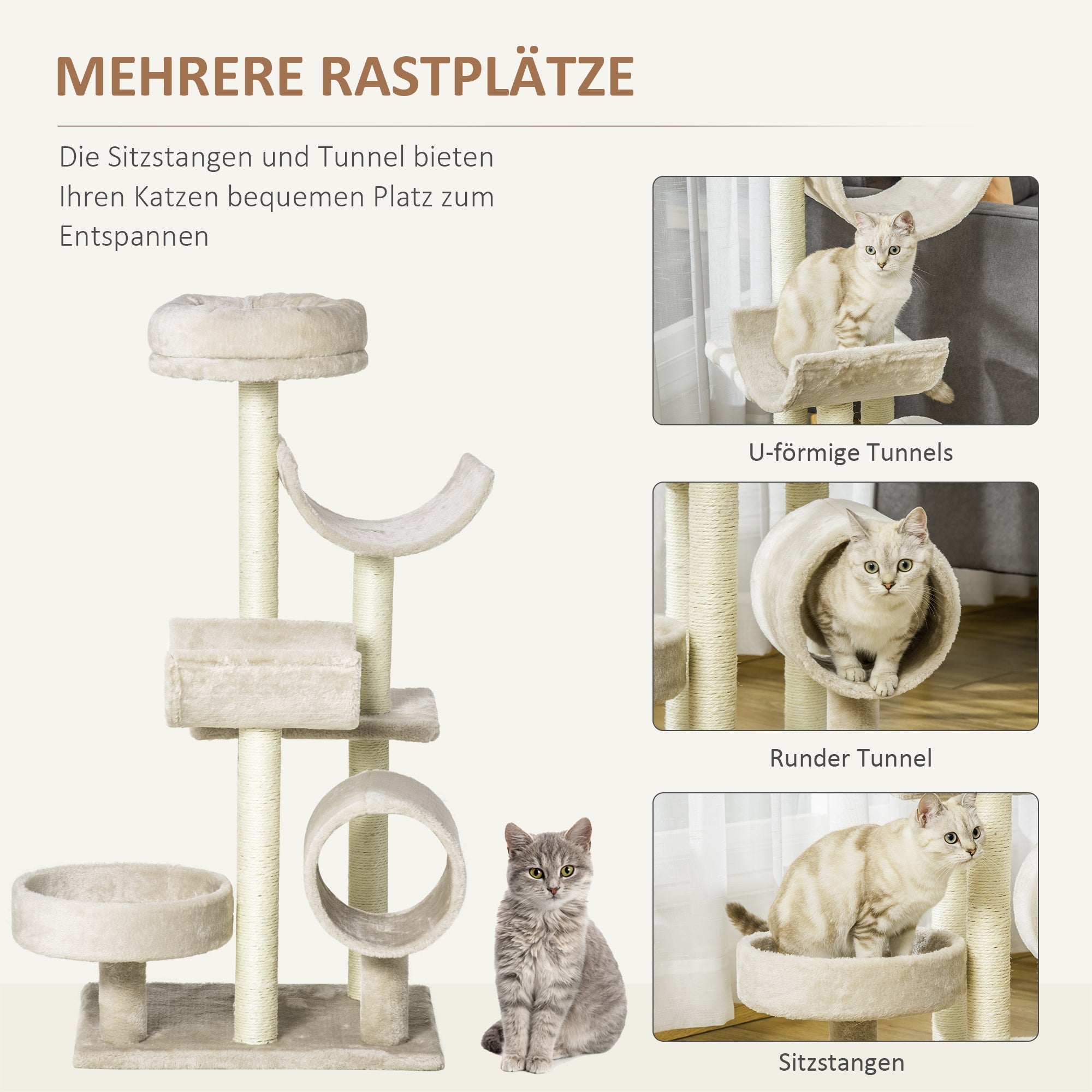 Logidon Cat Scratching Post Beige Climbing Paradise With Tunnel 105 cm