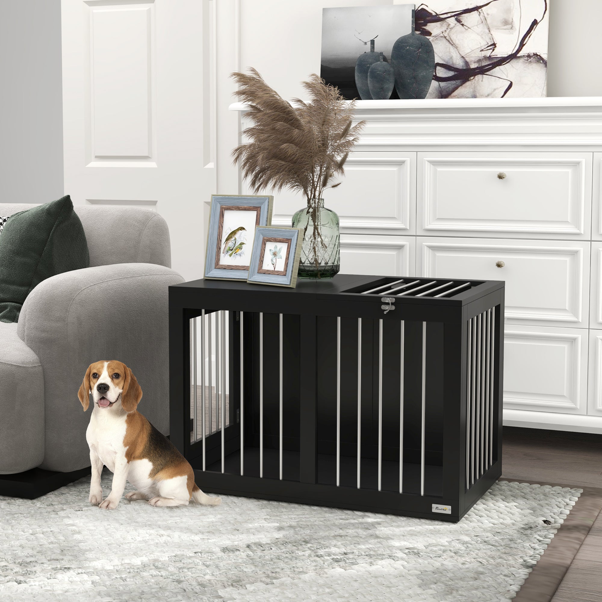 Logidon Hondenbox Zwart 80x50x56 cm met deuren voor middelgrote honden